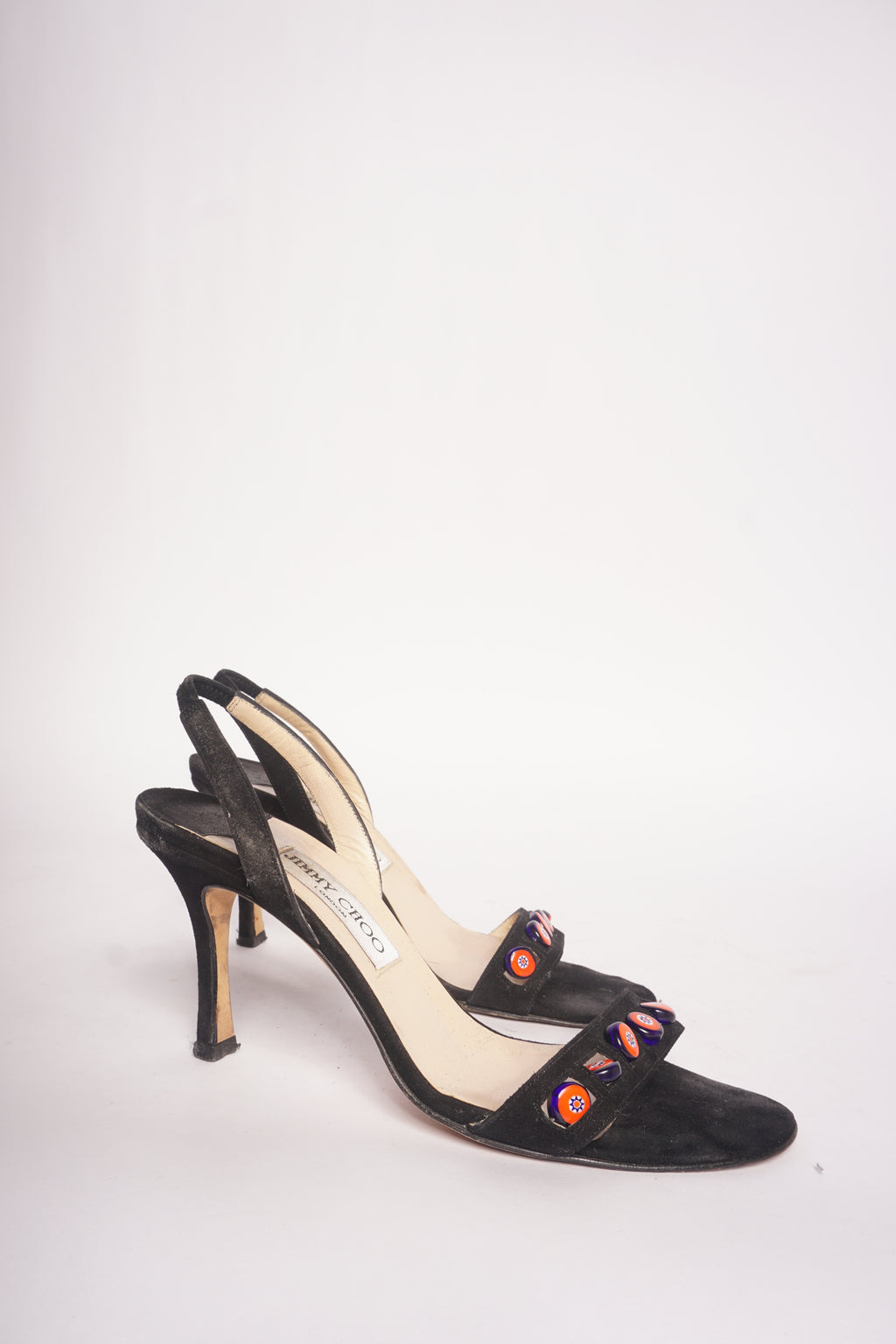 Jimmy Choo Black Peep Toe Heels w/ Beads