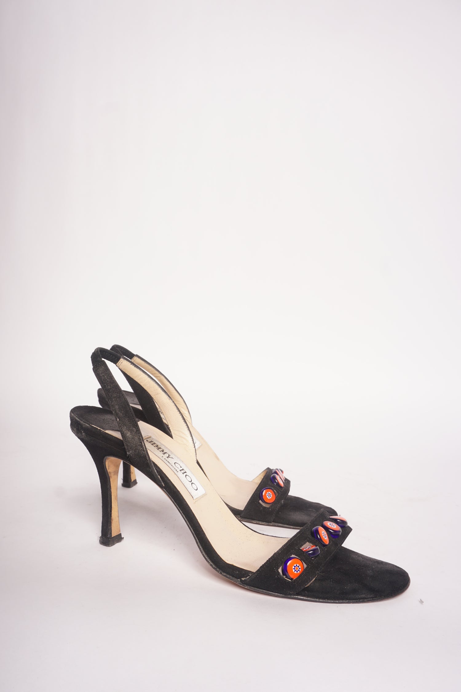 Jimmy Choo Black Peep Toe Heels w/ Beads