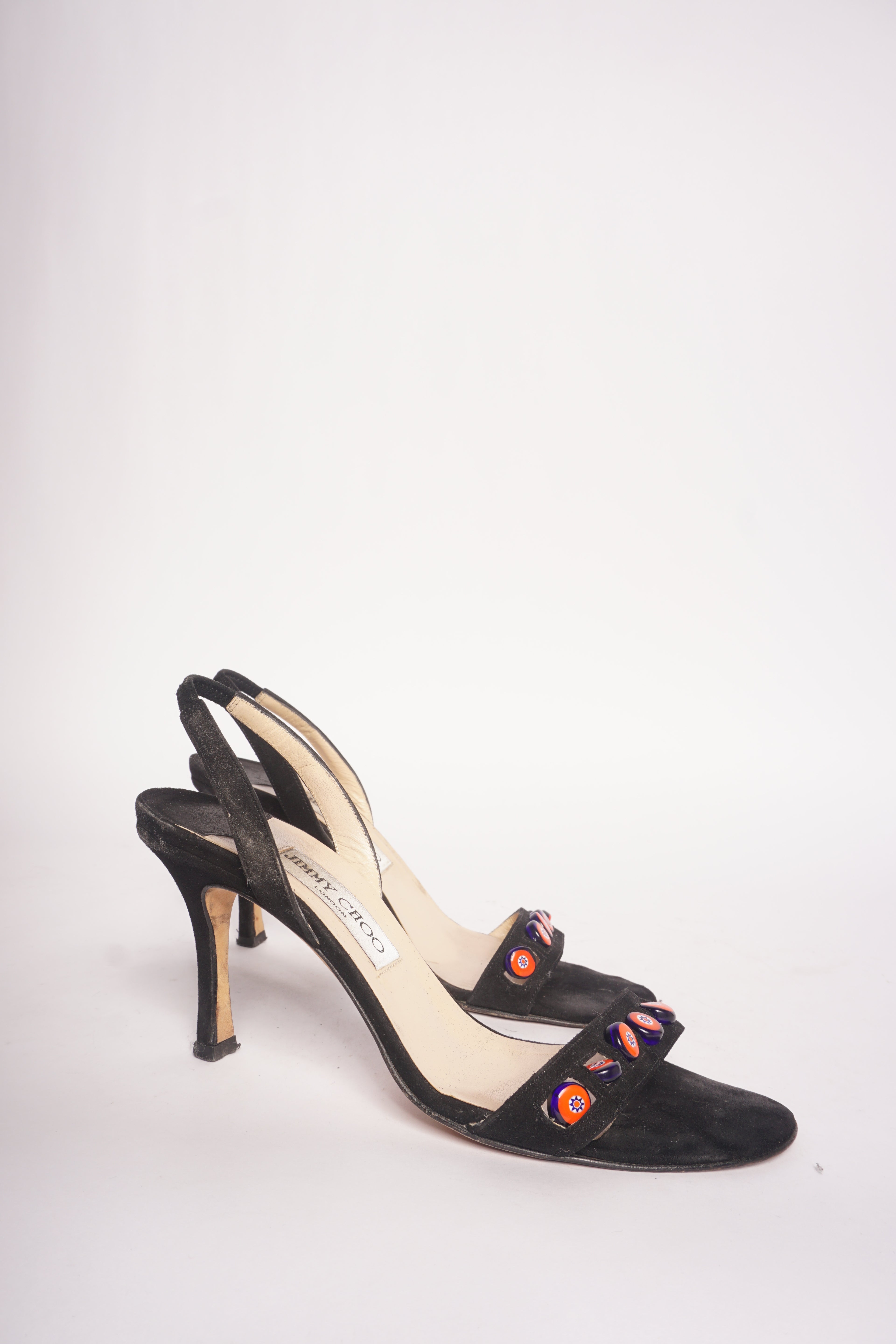 Jimmy Choo Black Peep Toe Heels w/ Beads