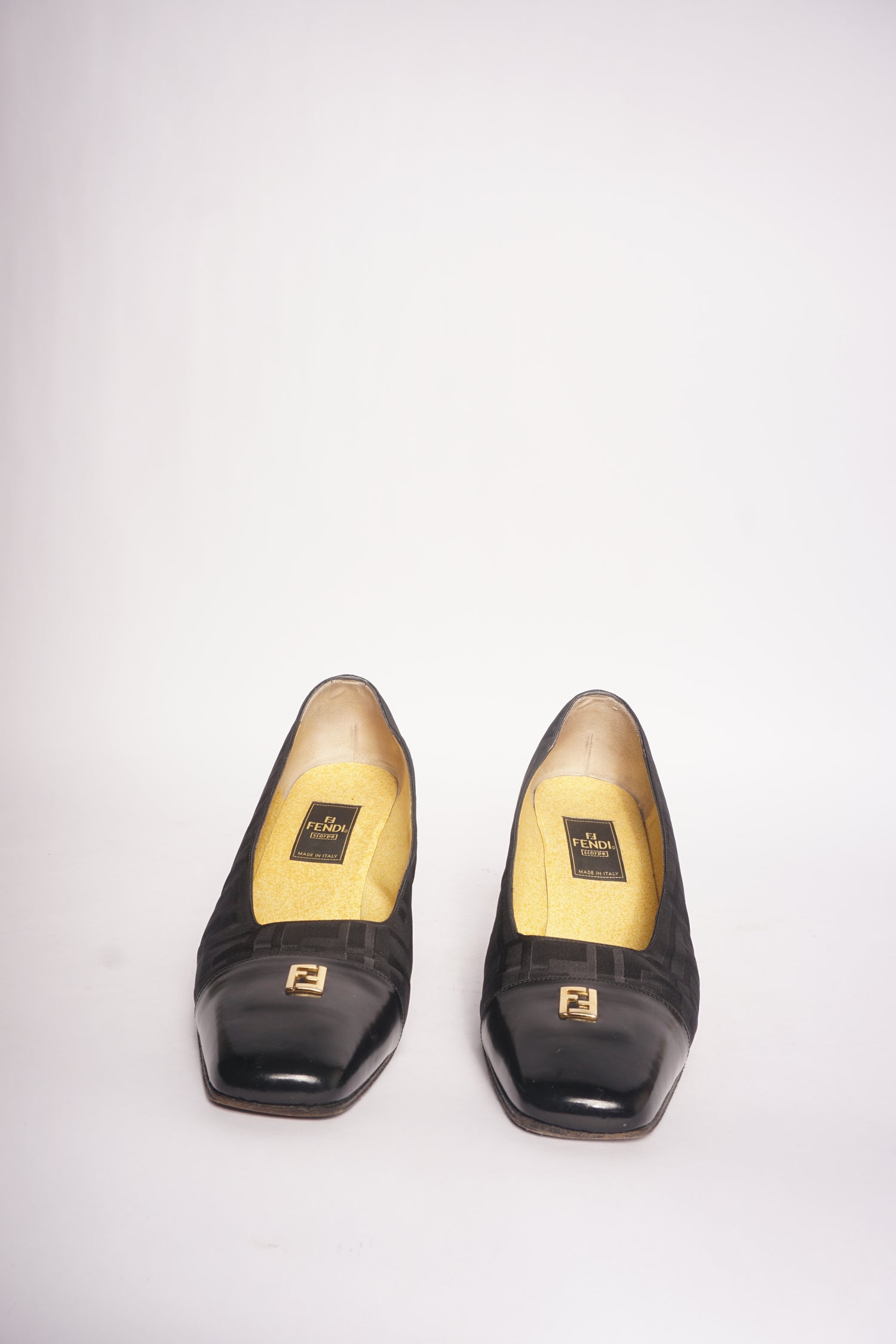 Fendi Black Monogram Square Toe Heels