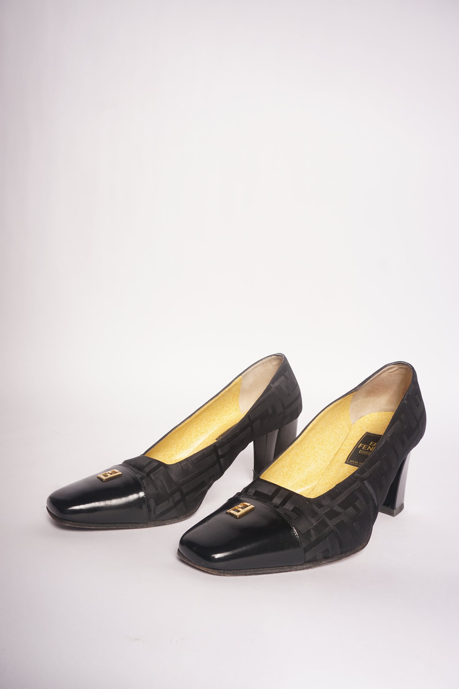Fendi Black Monogram Square Toe Heels