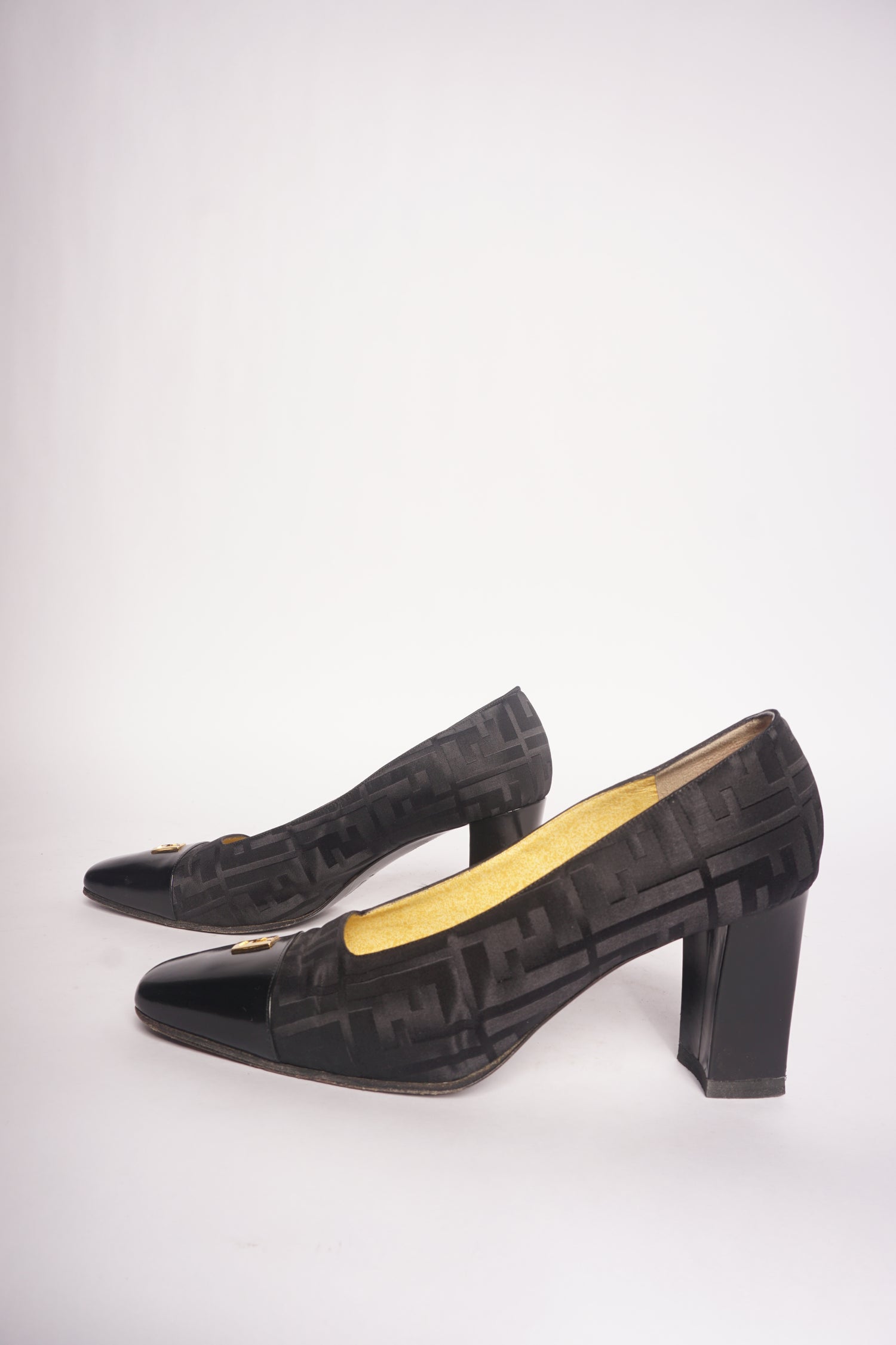 Fendi Black Monogram Square Toe Heels