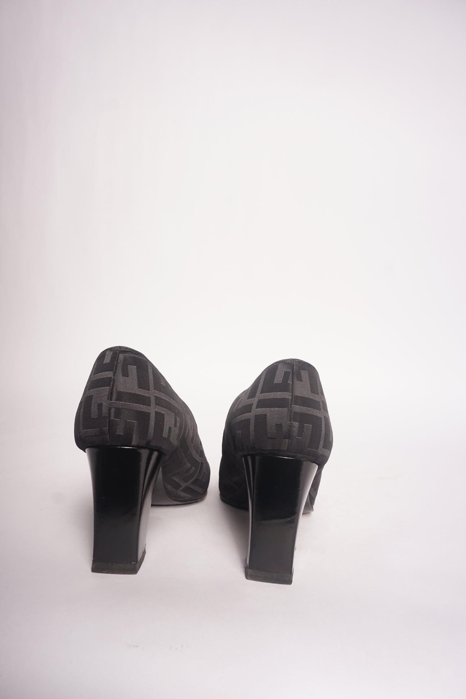 Fendi Black Monogram Square Toe Heels