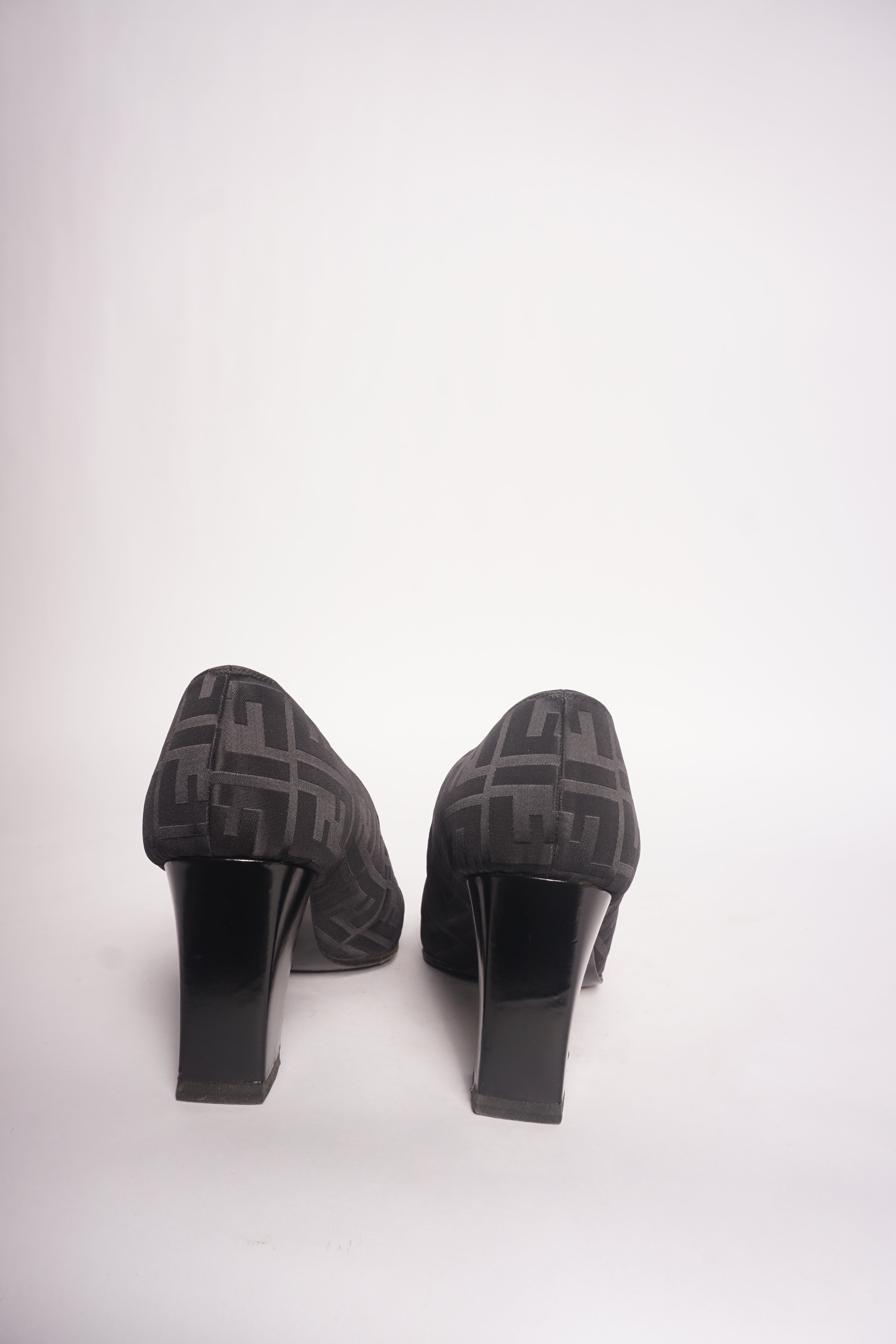 Fendi Black Monogram Square Toe Heels