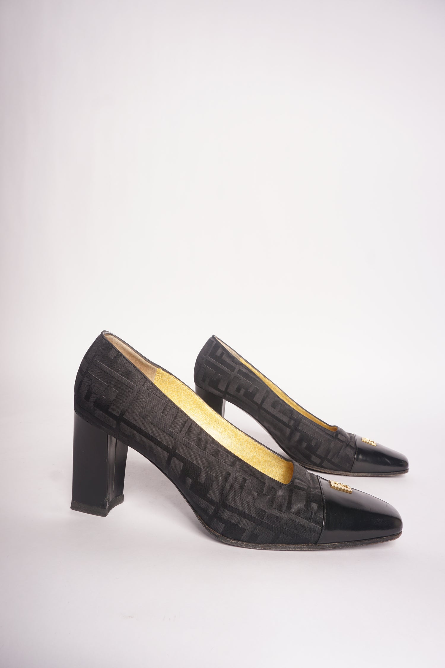 Fendi Black Monogram Square Toe Heels