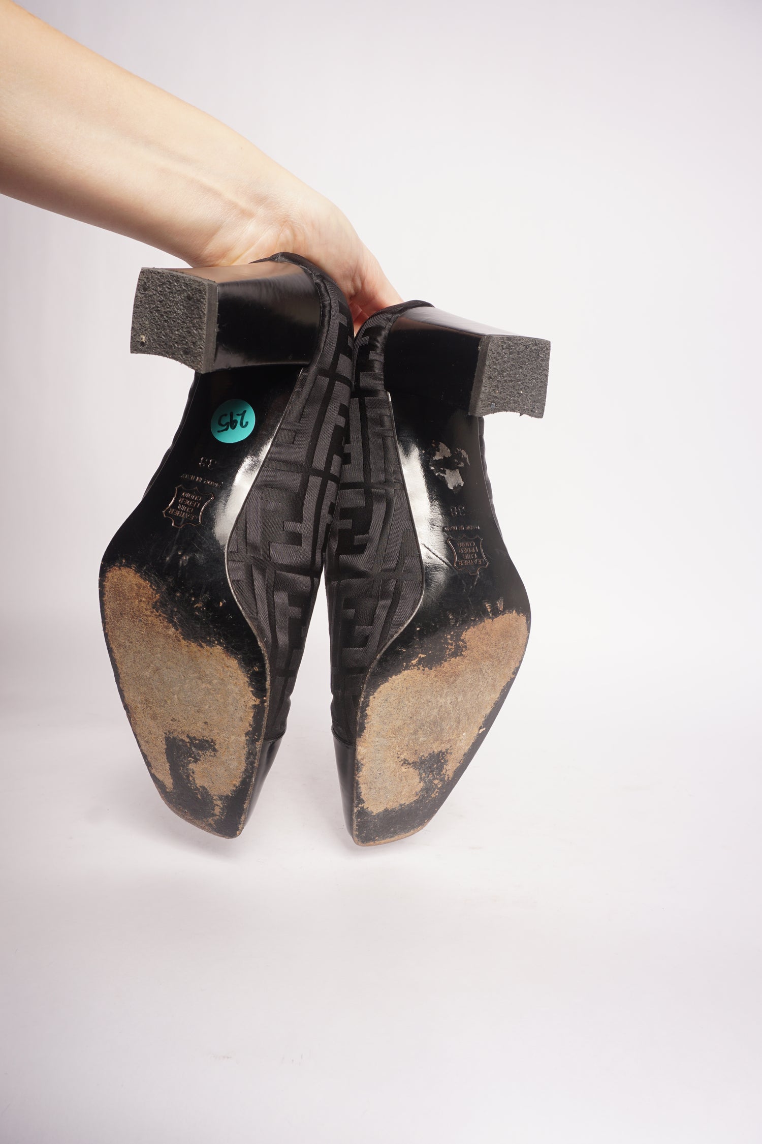 Fendi Black Monogram Square Toe Heels