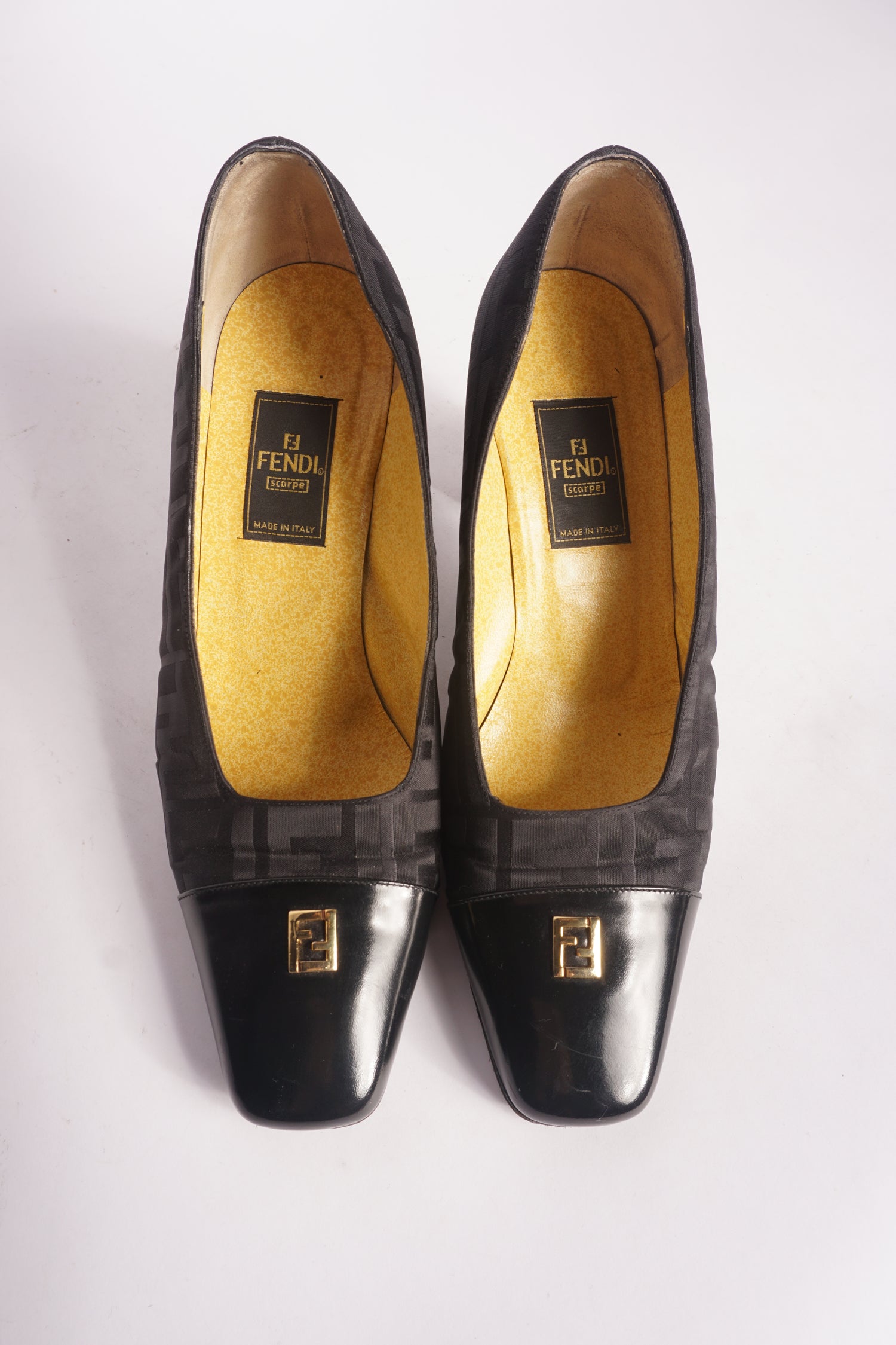 Fendi Black Monogram Square Toe Heels