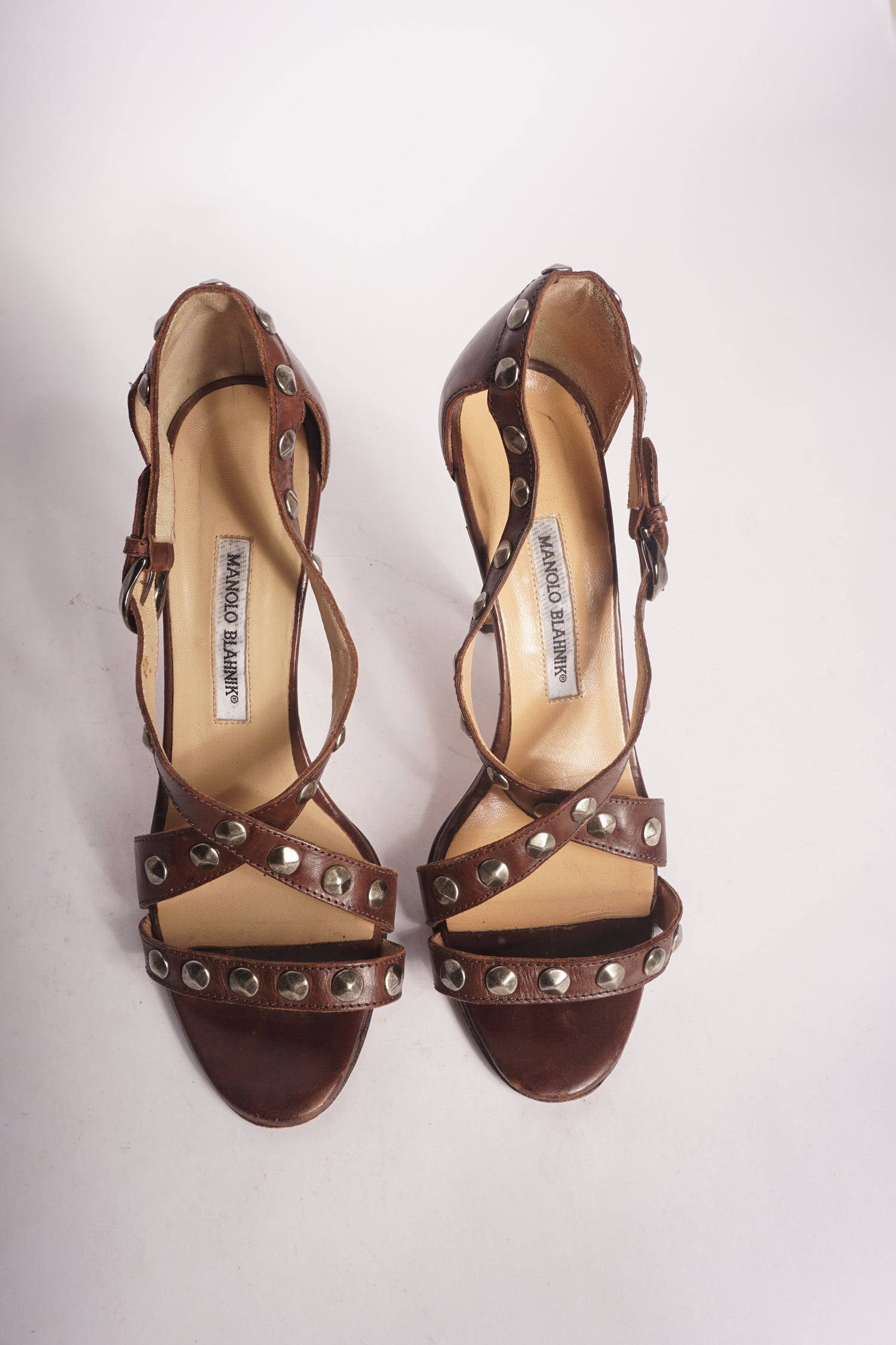 Manolo Blahnik Brown Studded Heels