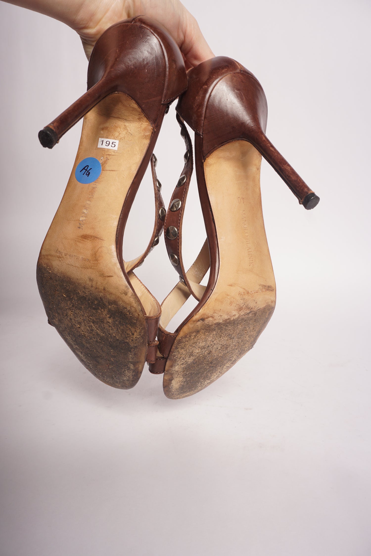 Manolo Blahnik Brown Studded Heels
