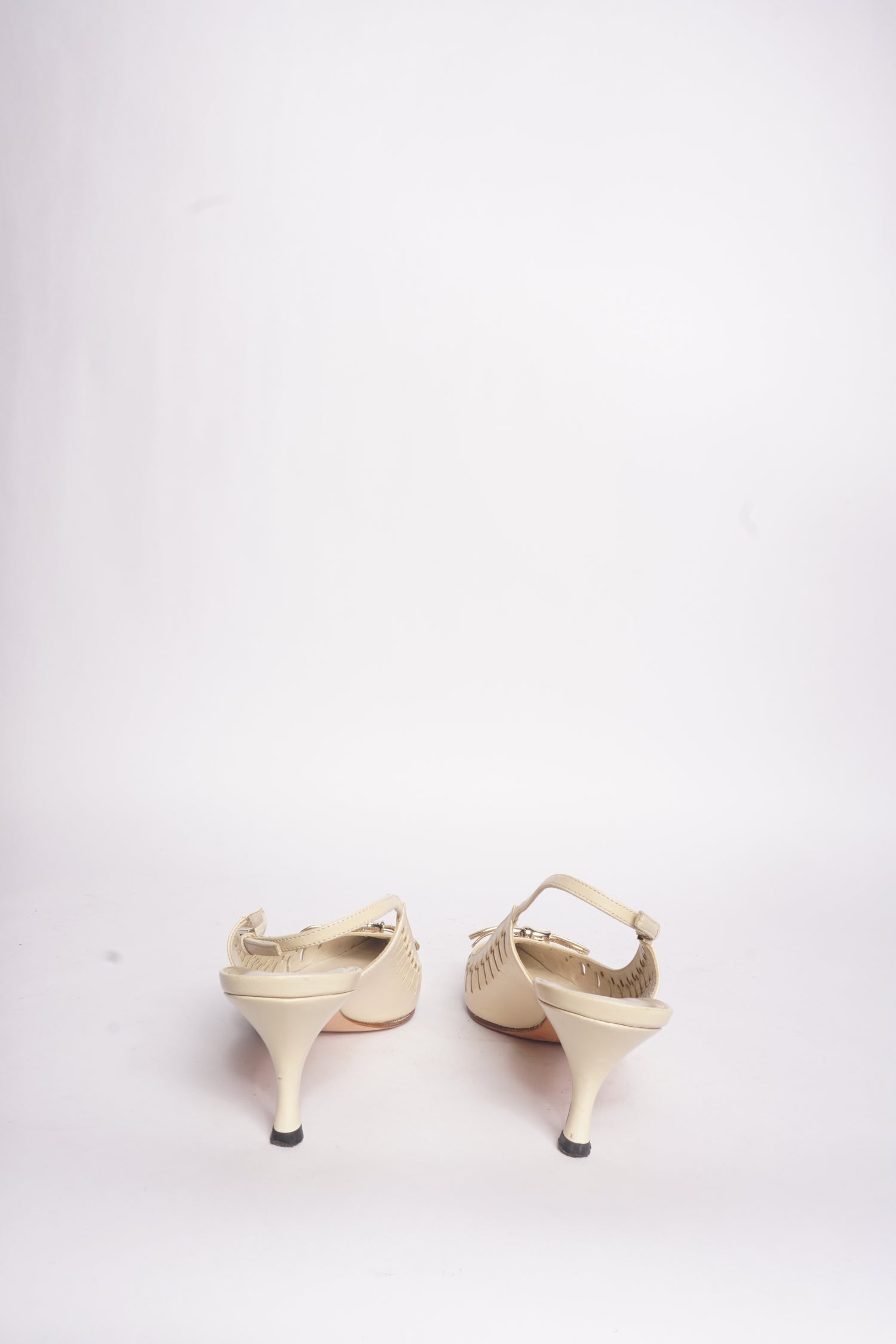 Gucci Leather Pointed Toe Kitten Heels w/ Gold Bows