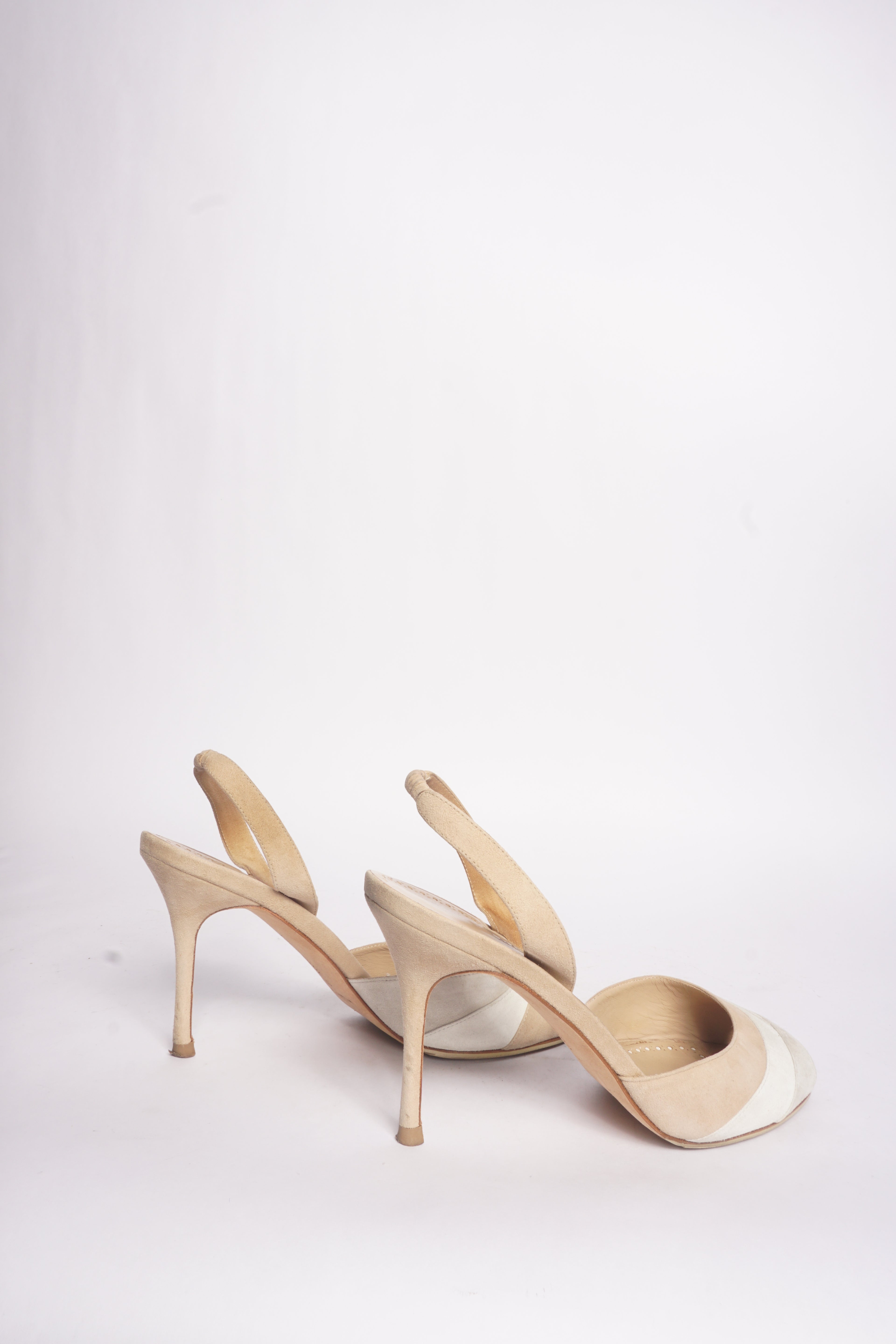 Manolo Blahnik Beige Suede Strap Sandals