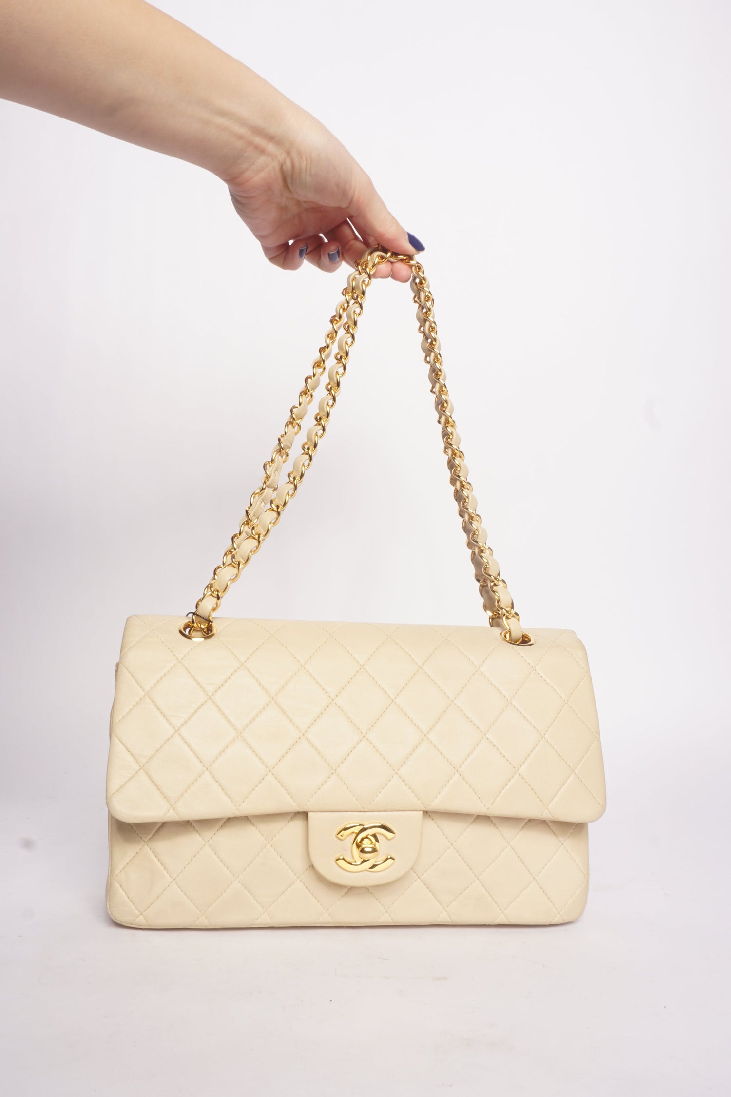 Chanel Tan Lambskin Double Flap Bag with 24K Gold Plated Hardware