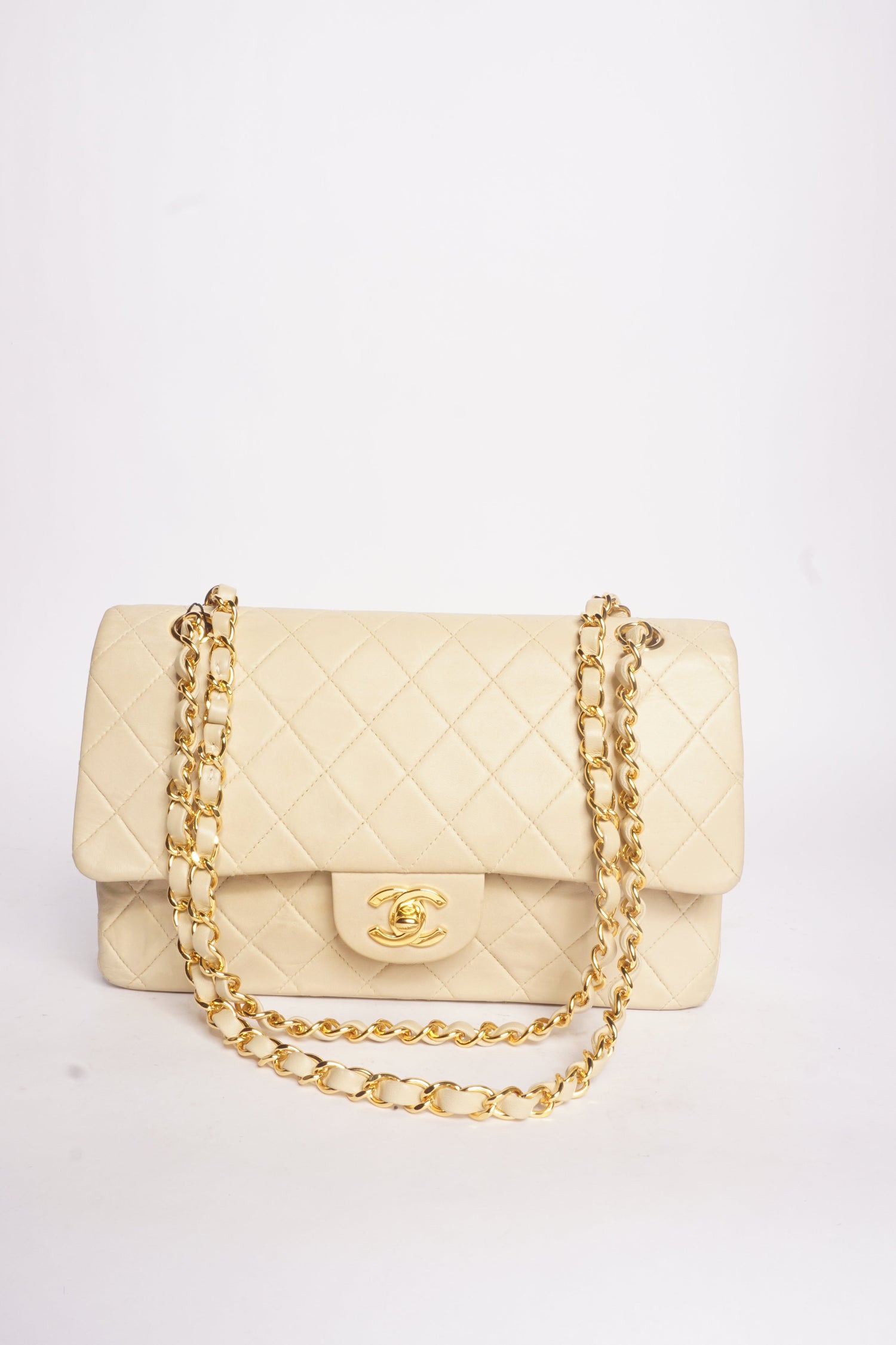 Chanel Tan Lambskin Double Flap Bag with 24K Gold Plated Hardware