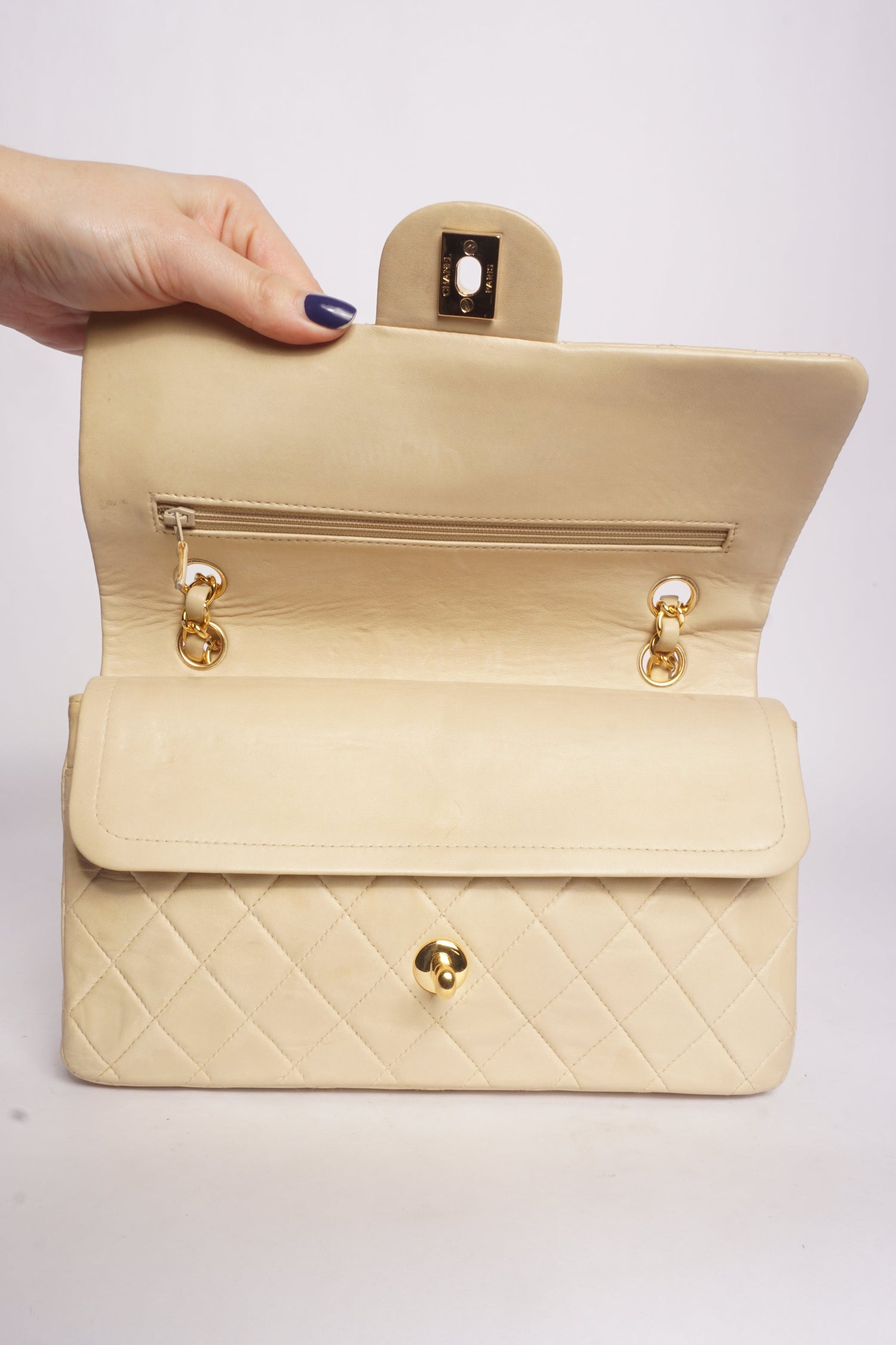 Chanel Tan Lambskin Double Flap Bag with 24K Gold Plated Hardware