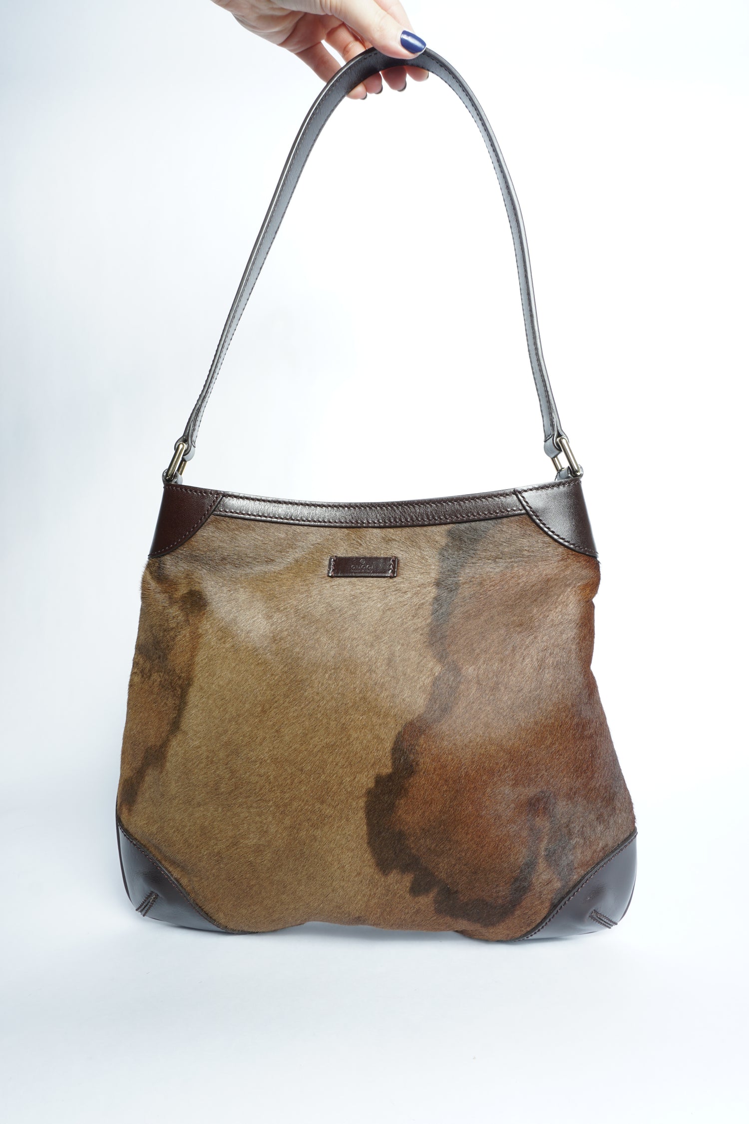 Gucci Dark Brown Pony Hair Leather Shoulder Bag
