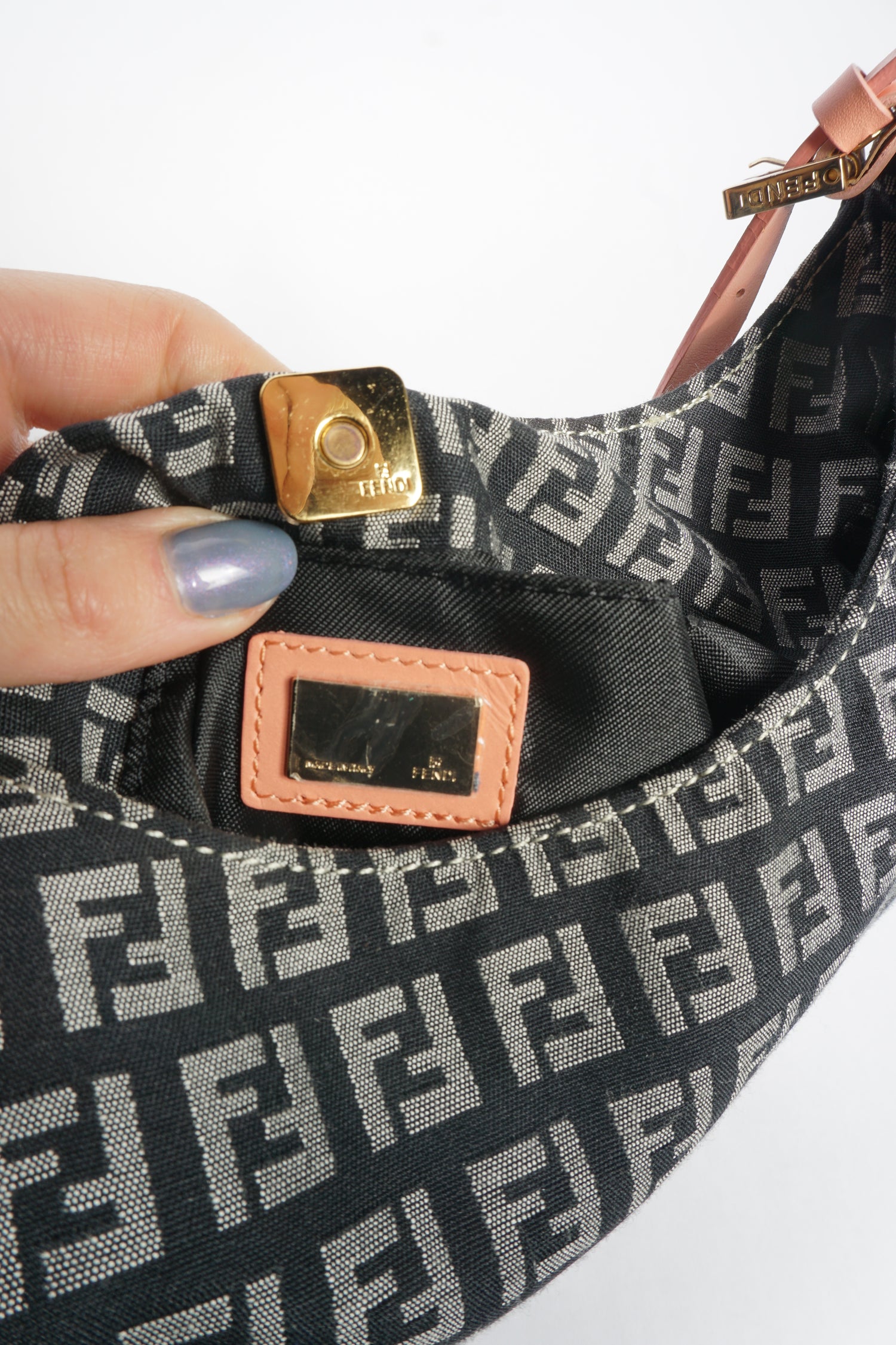 Fendi Navy/Pink Zucca Hobo Bag