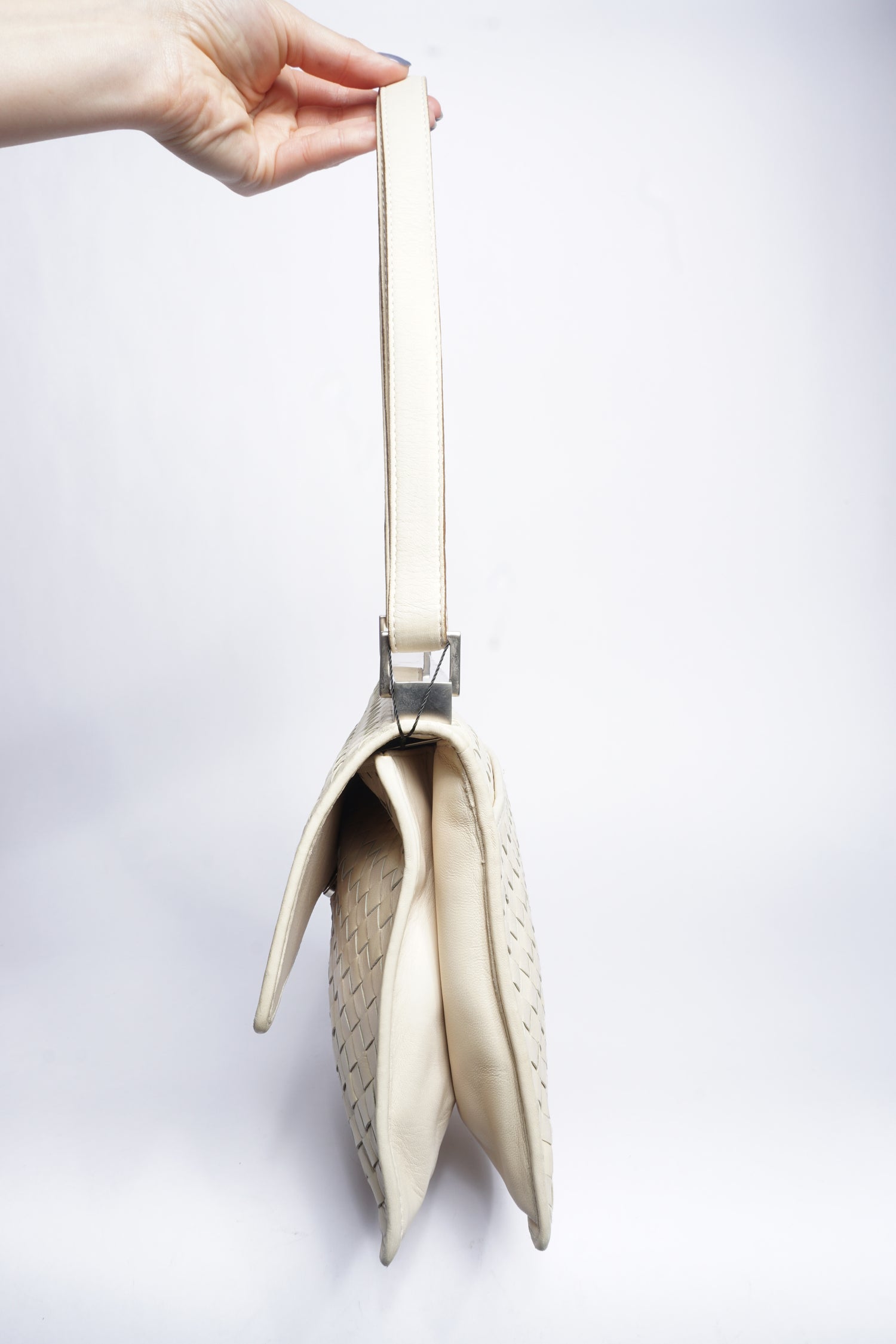 Bottega Veneta Intrecciato White Leather Two Way Bag