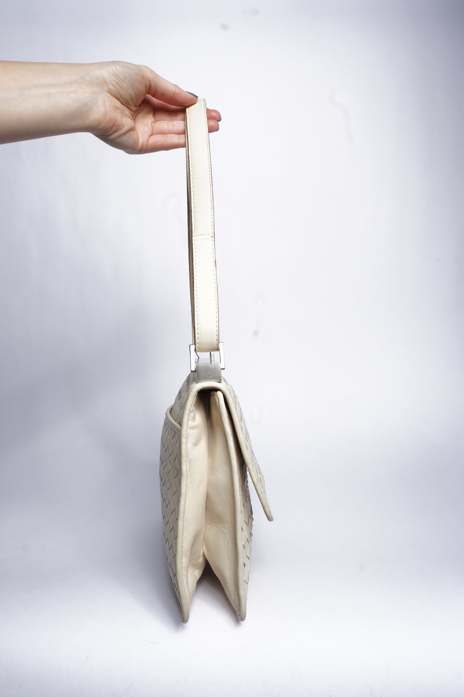 Bottega Veneta Intrecciato White Leather Two Way Bag
