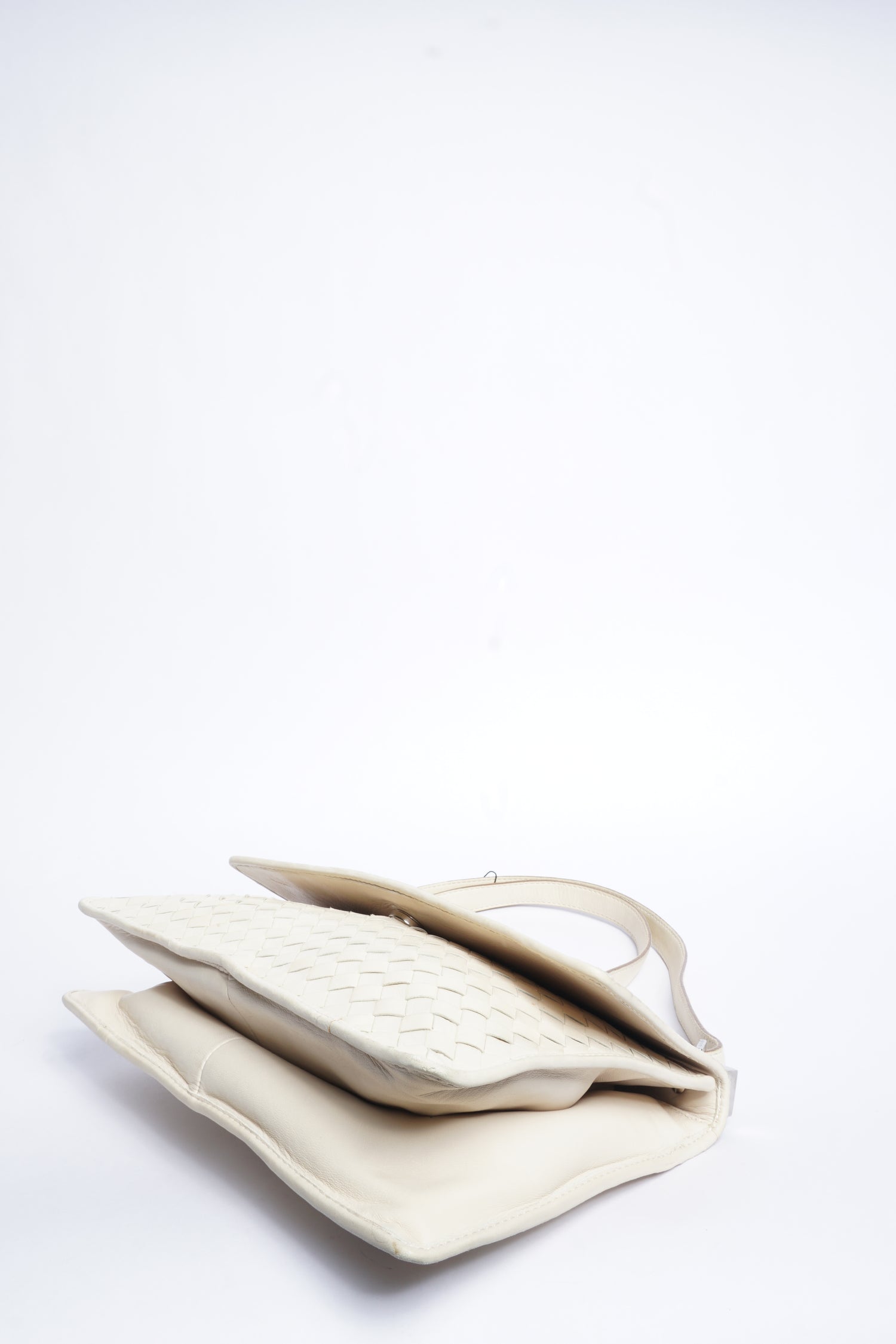 Bottega Veneta Intrecciato White Leather Two Way Bag