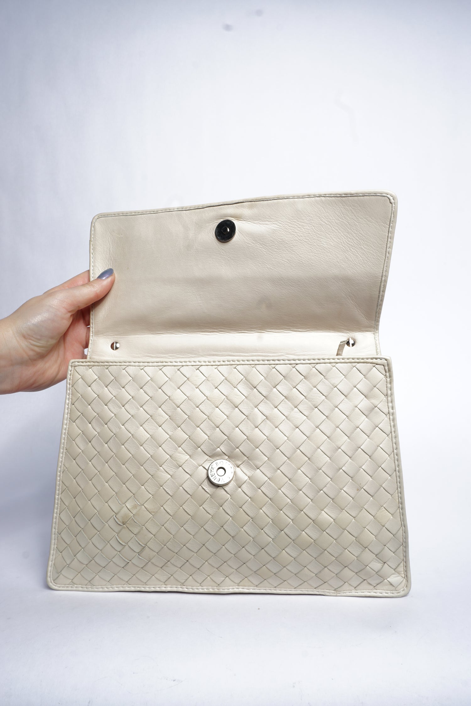 Bottega Veneta Intrecciato White Leather Two Way Bag
