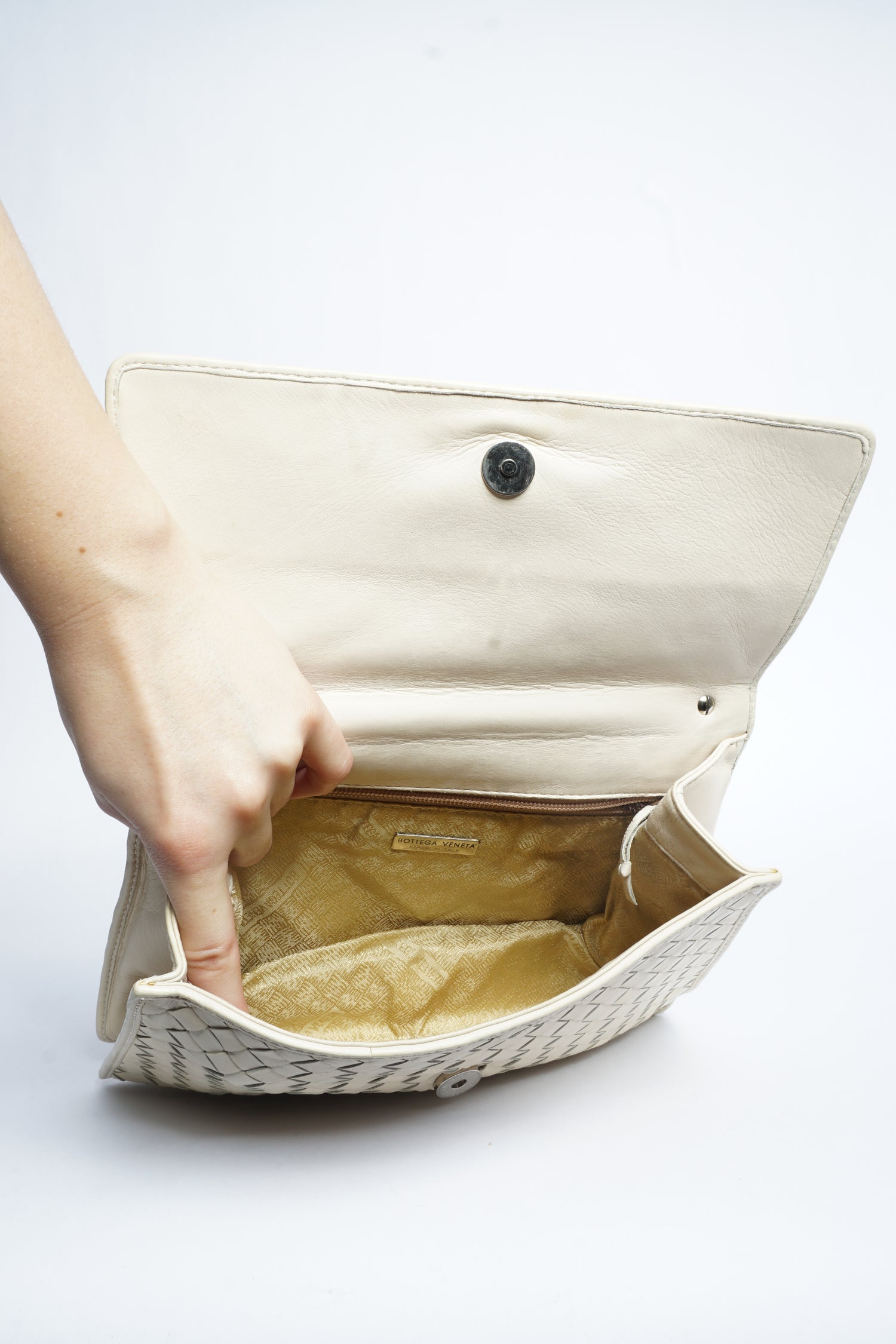 Bottega Veneta Intrecciato White Leather Two Way Bag