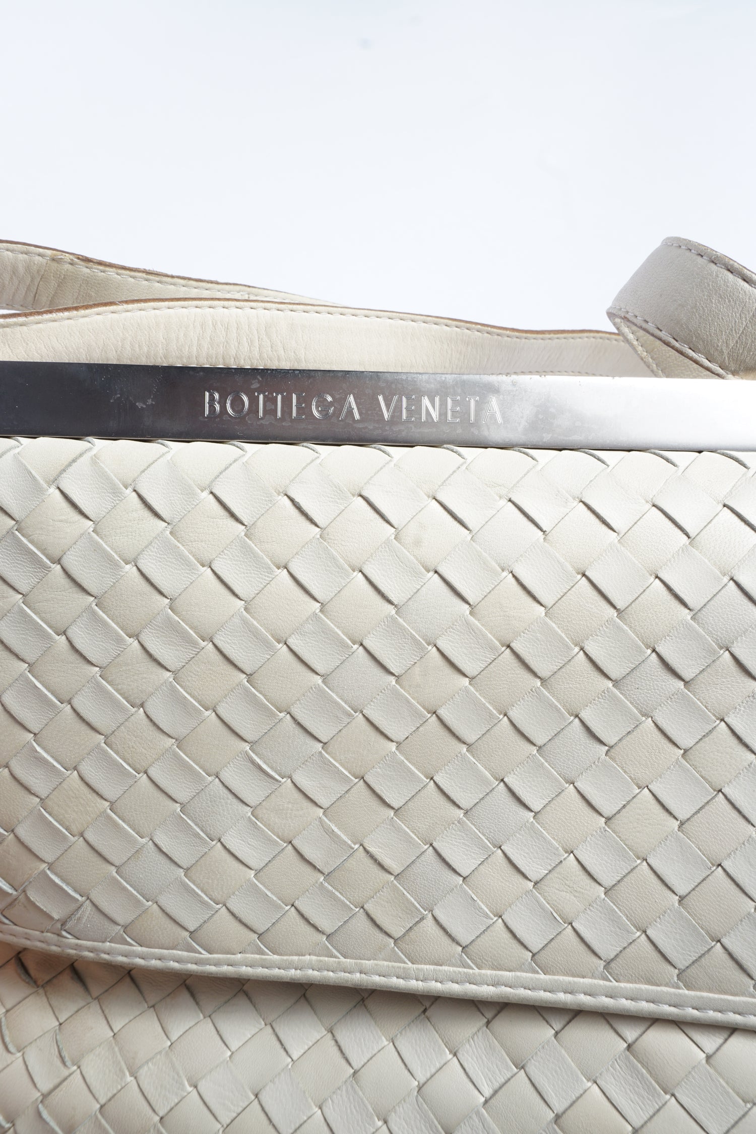 Bottega Veneta Intrecciato White Leather Two Way Bag