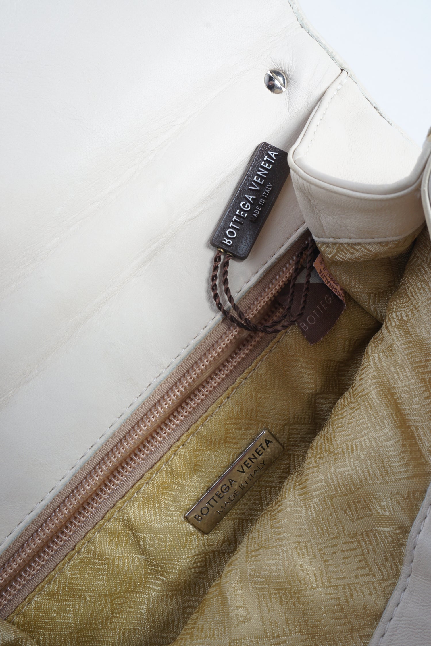 Bottega Veneta Intrecciato White Leather Two Way Bag