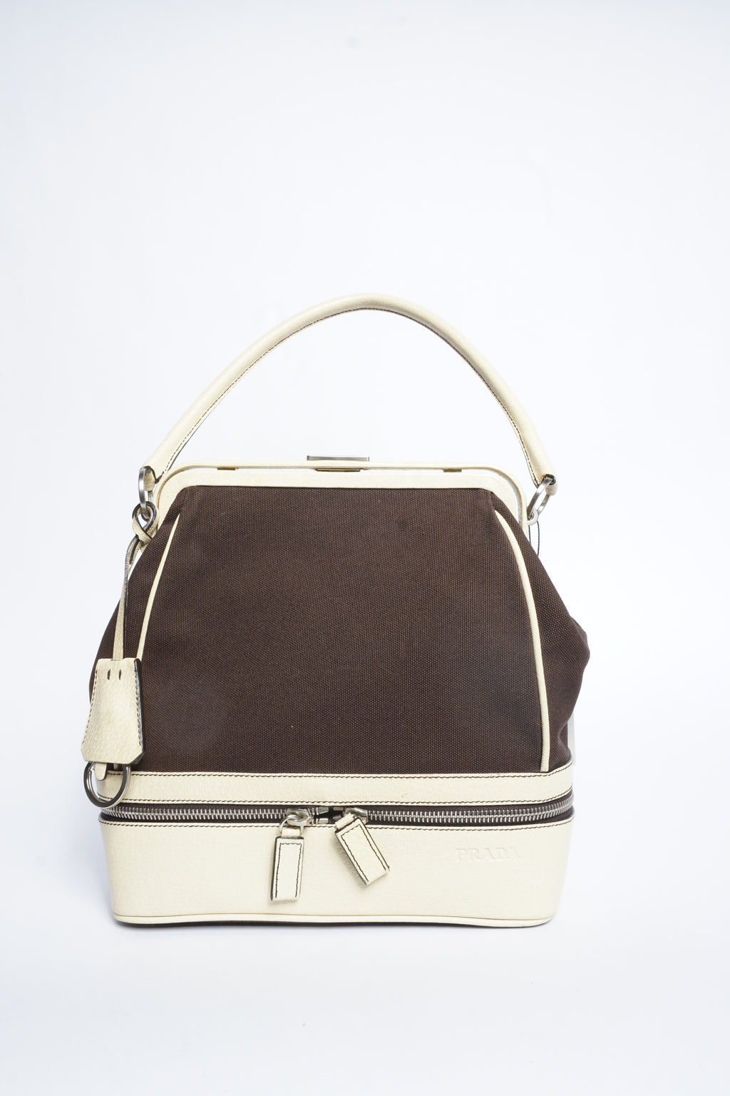 Prada Brown Canvas Top Handle Bag