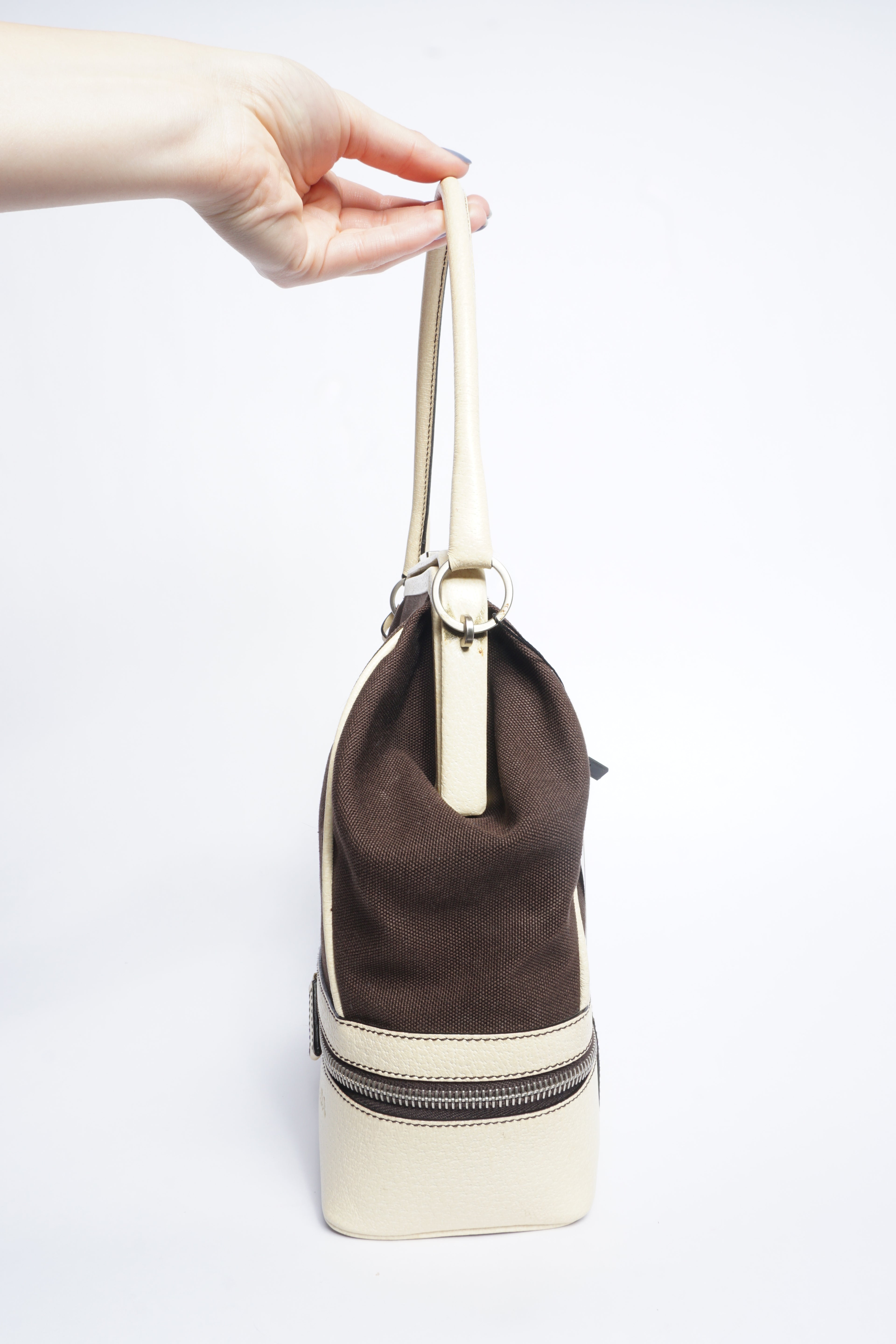 Prada Brown Canvas Top Handle Bag
