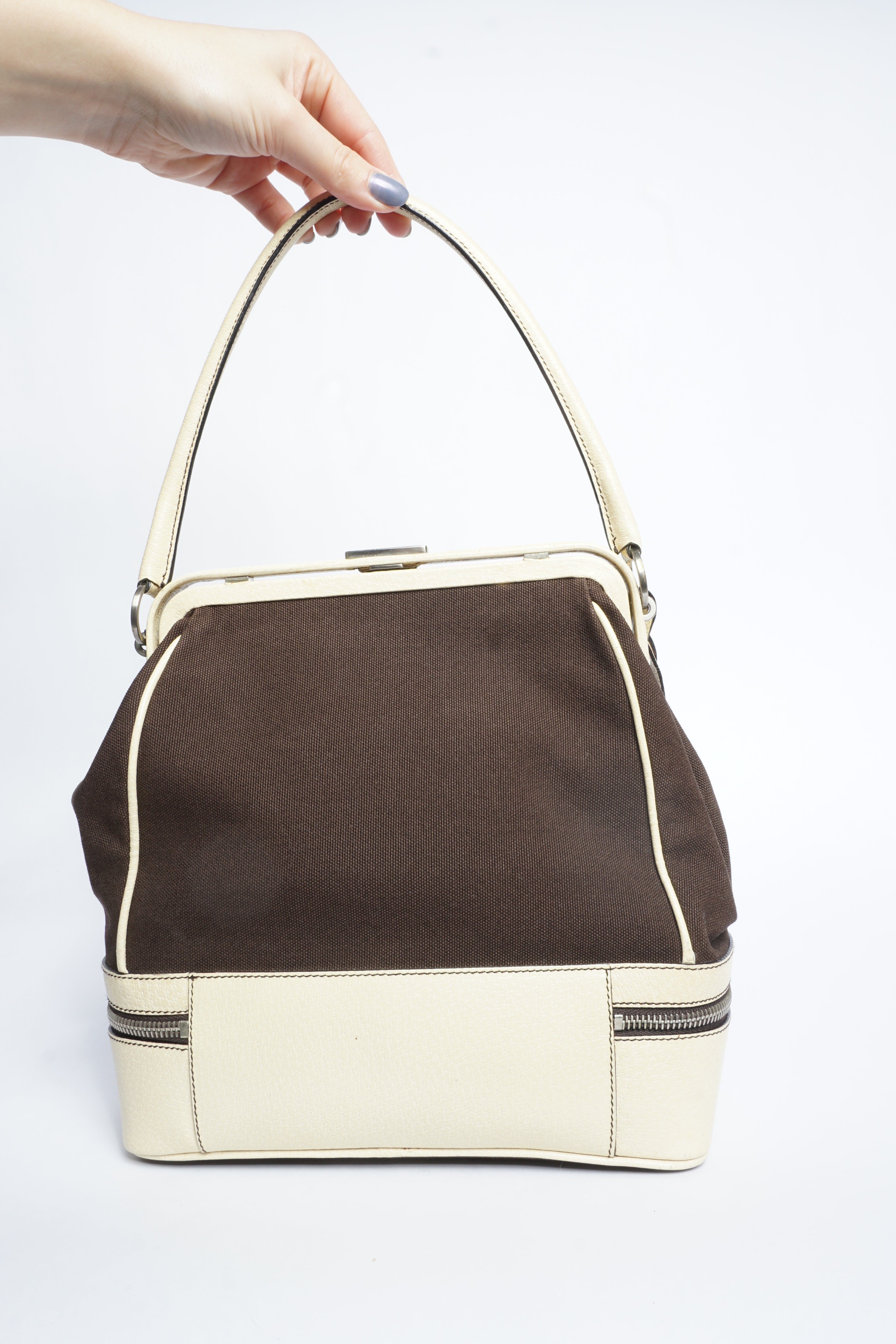 Prada Brown Canvas Top Handle Bag