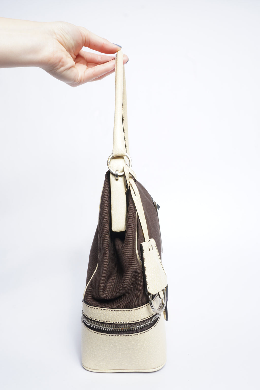 Prada Brown Canvas Top Handle Bag