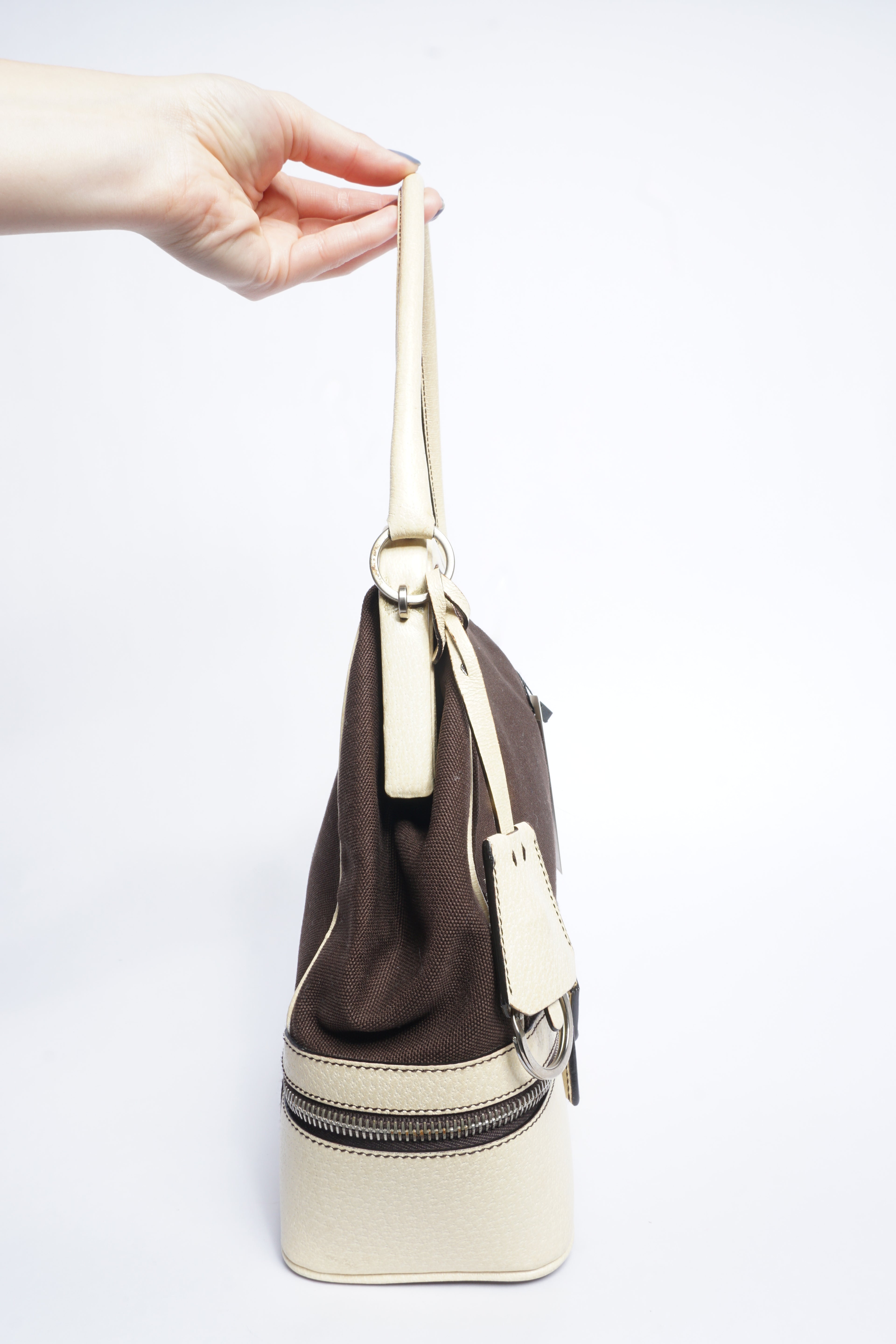 Prada Brown Canvas Top Handle Bag