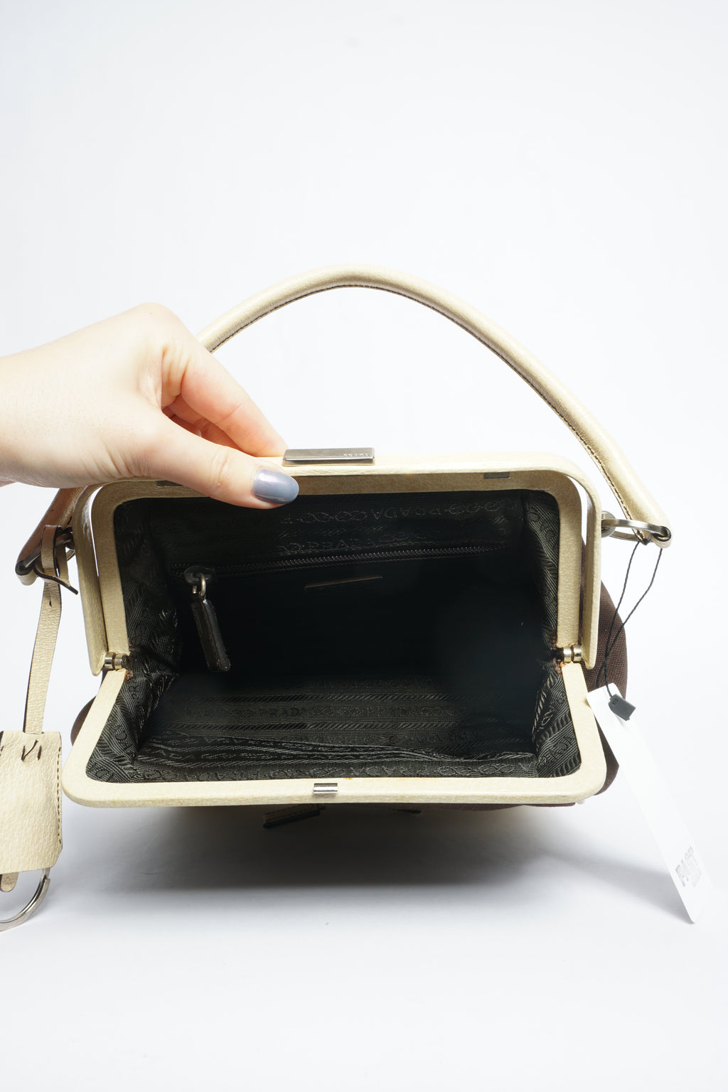 Prada Brown Canvas Top Handle Bag