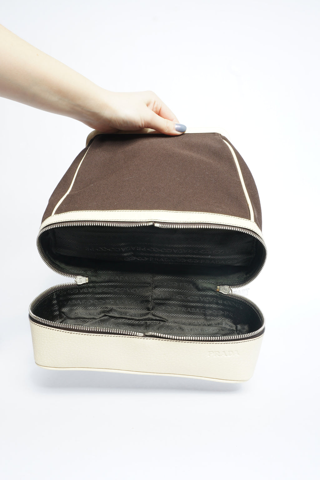 Prada Brown Canvas Top Handle Bag