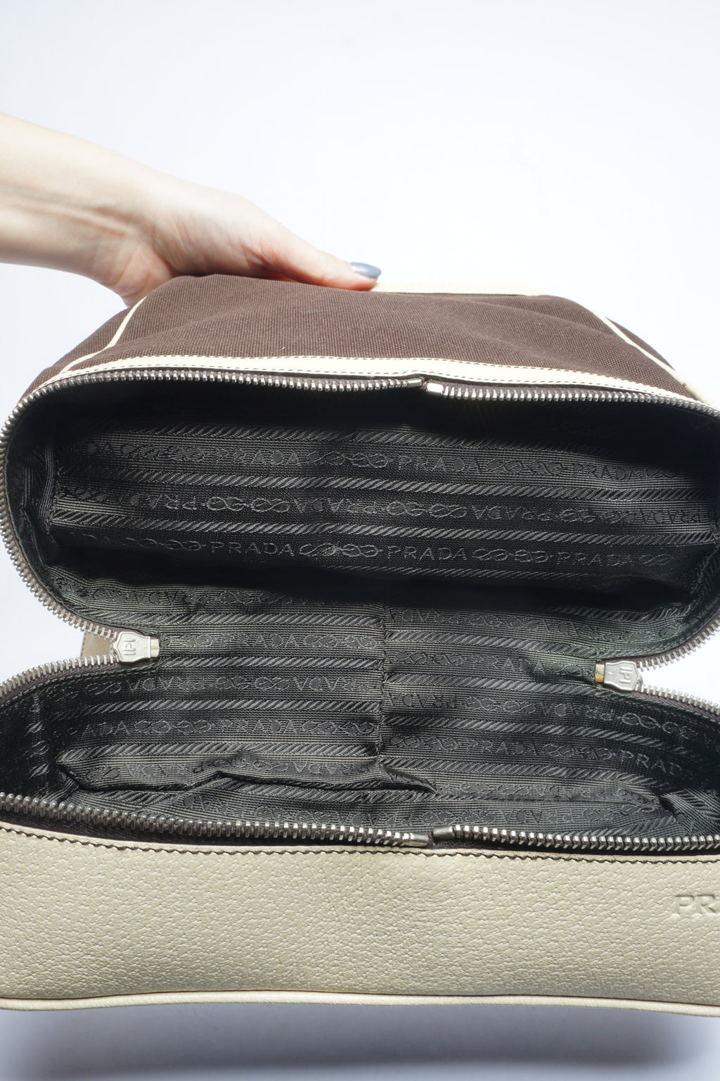 Prada Brown Canvas Top Handle Bag