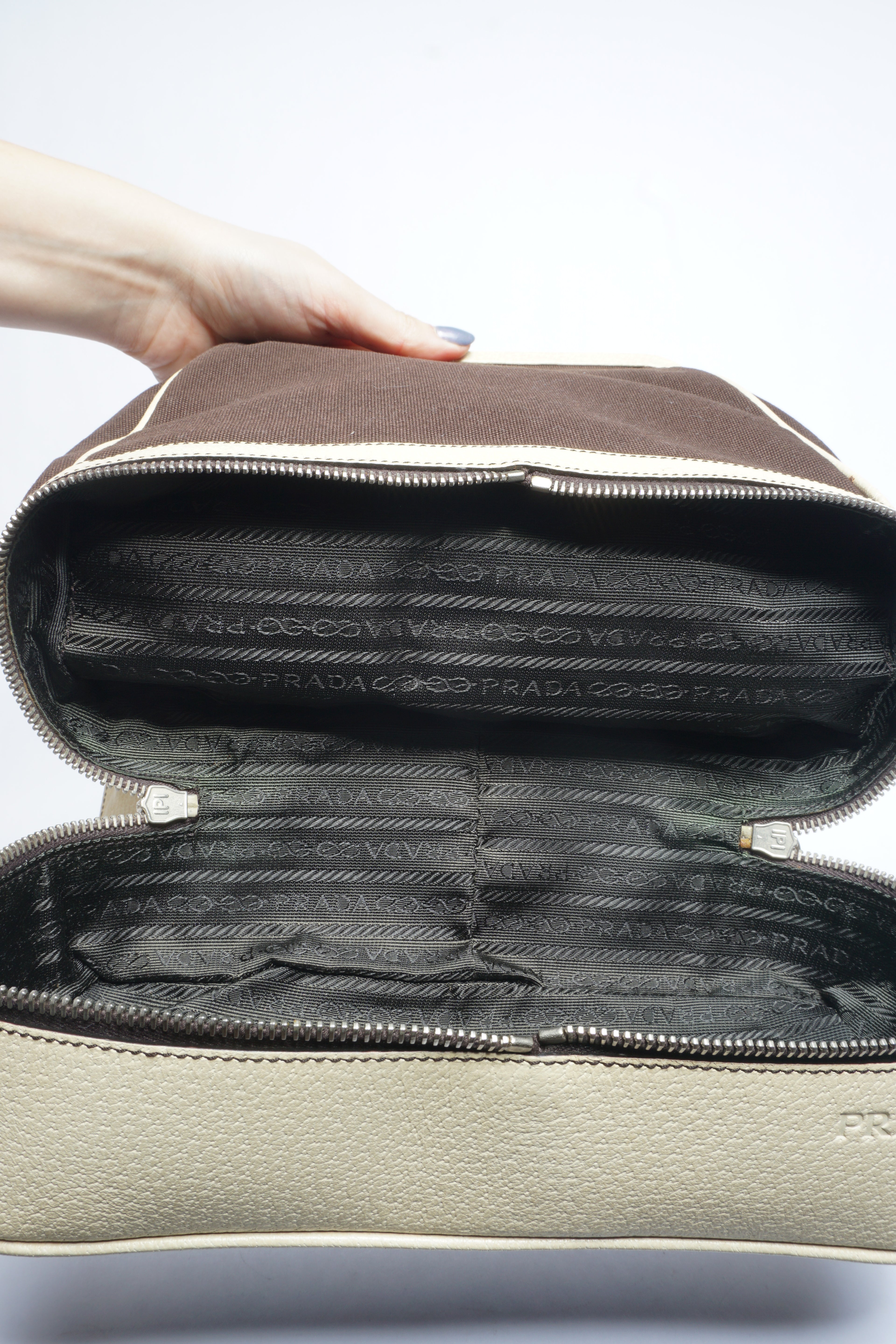 Prada Brown Canvas Top Handle Bag