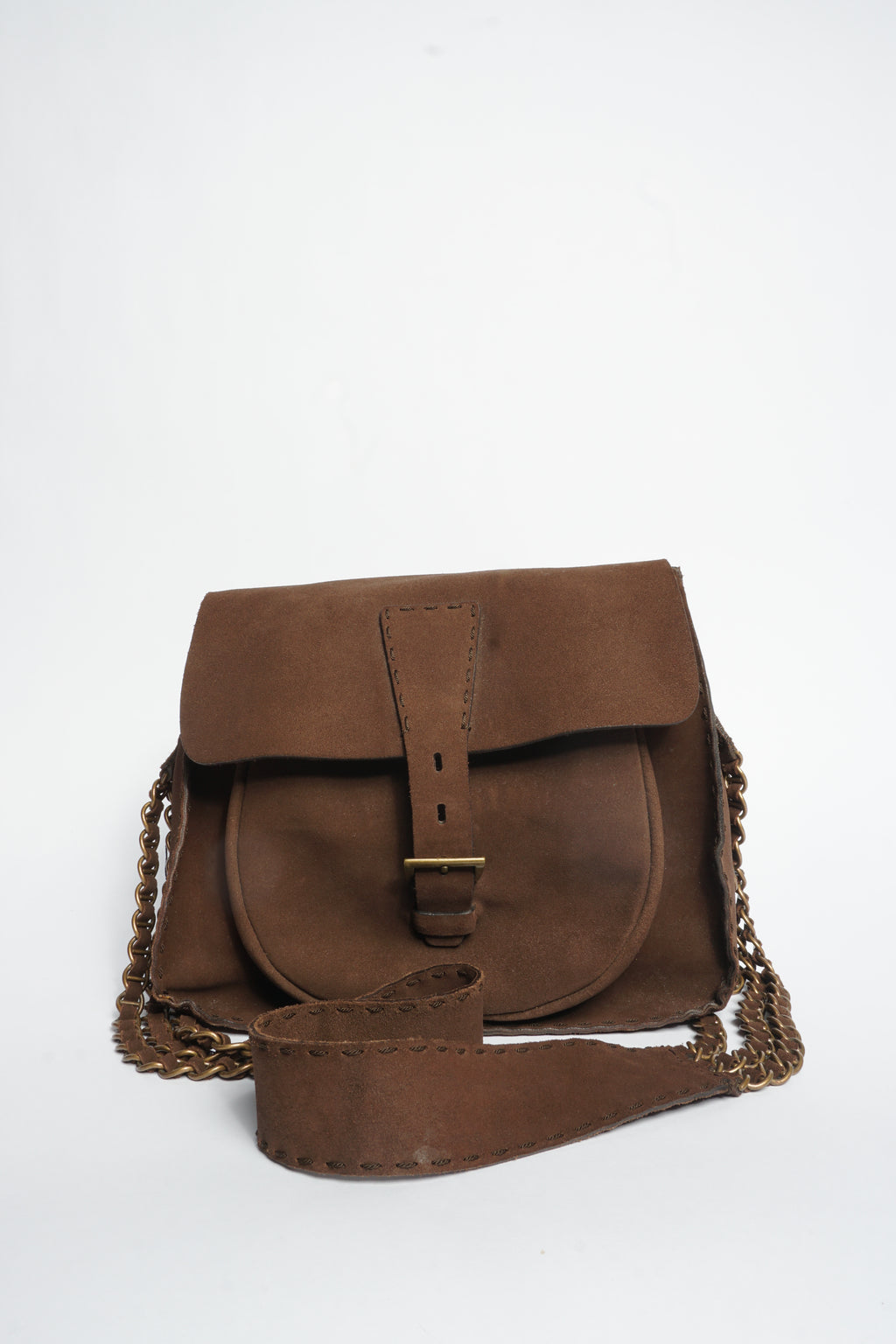 Prada Brown Suede Chain Crossbody Bag