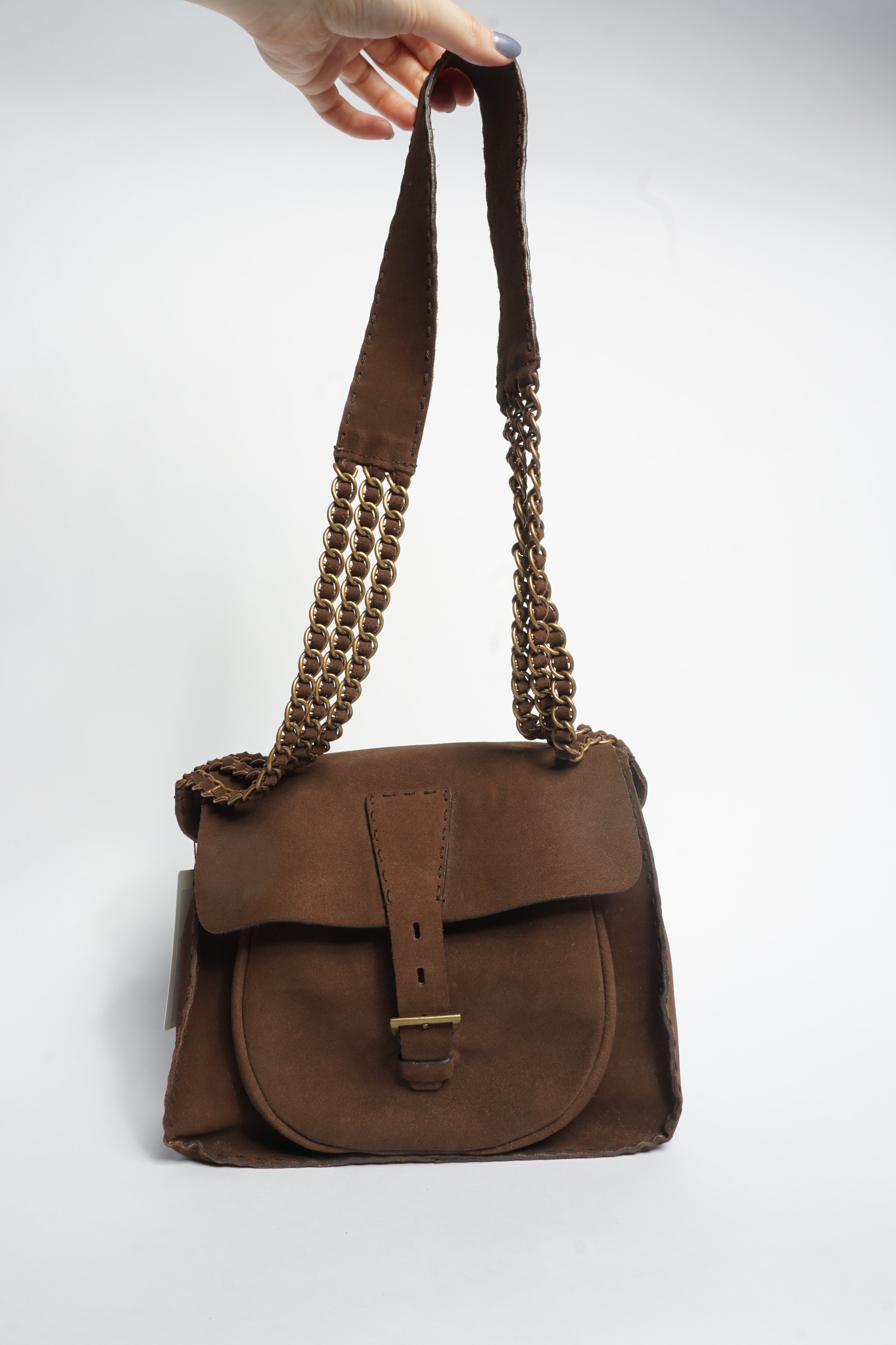 Prada Brown Suede Chain Crossbody Bag