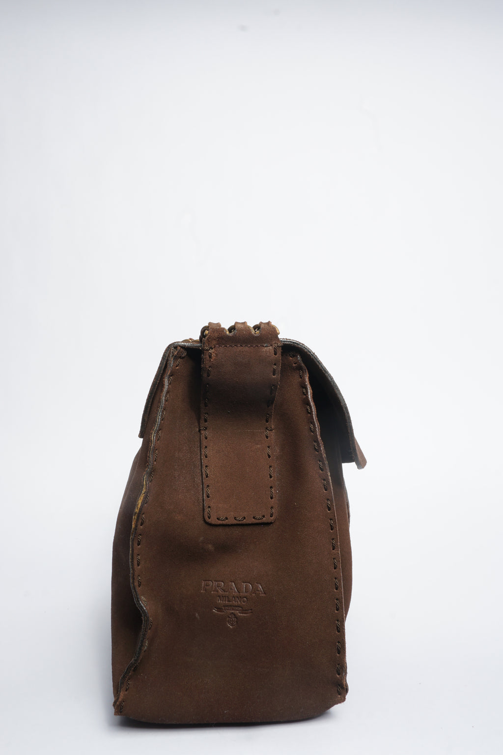 Prada Brown Suede Chain Crossbody Bag