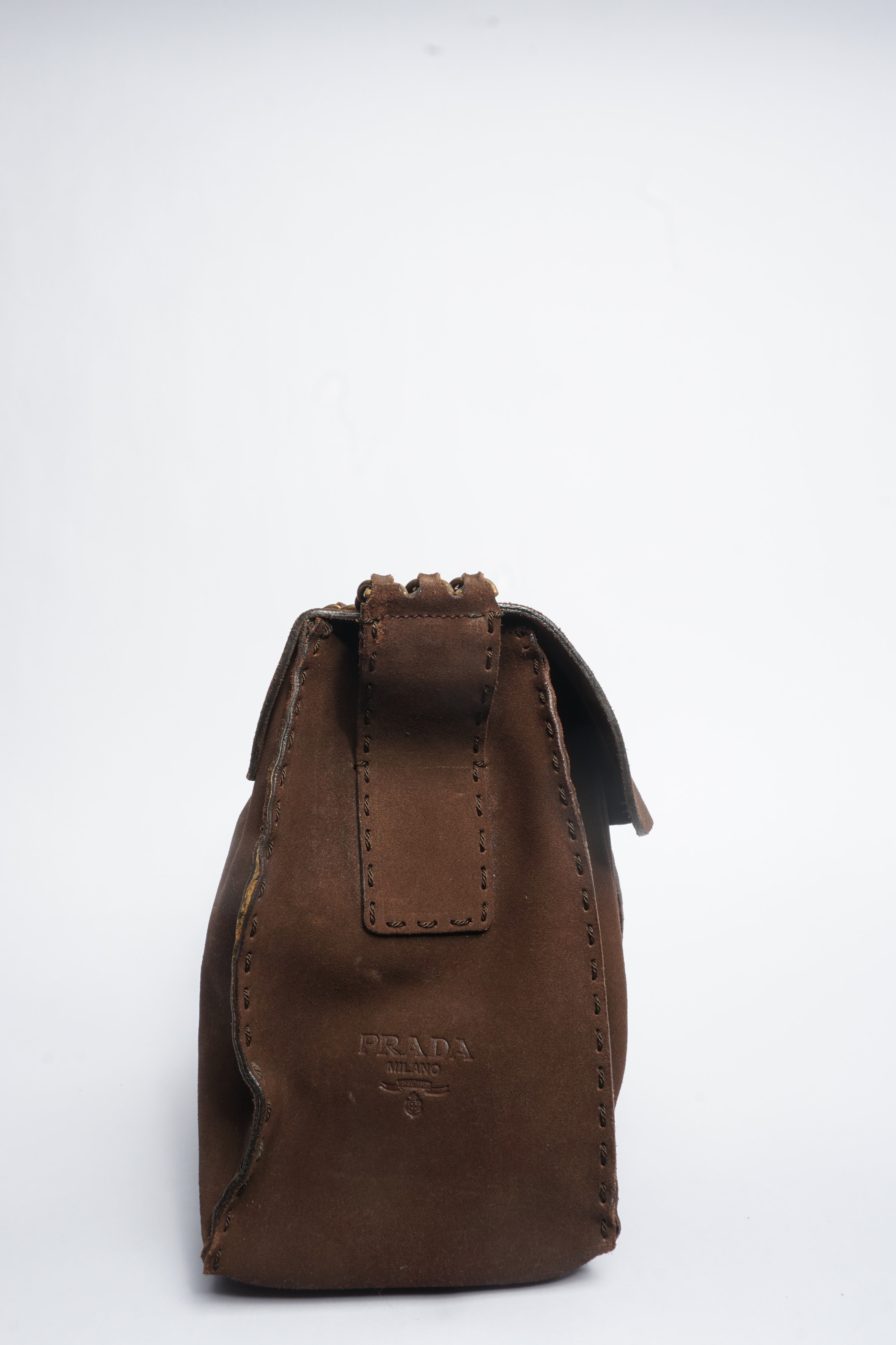 Prada Brown Suede Chain Crossbody Bag