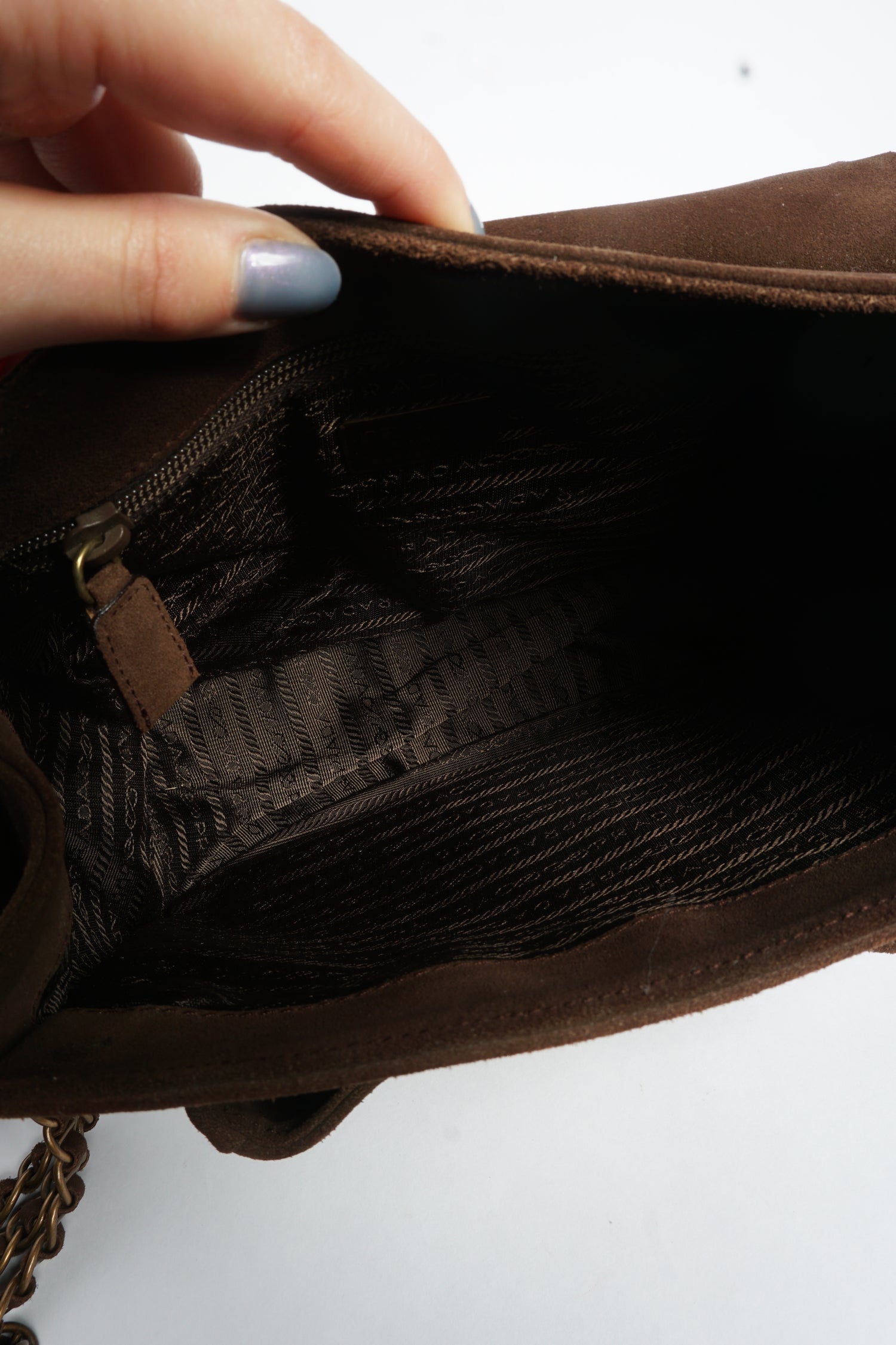 Prada Brown Suede Chain Crossbody Bag
