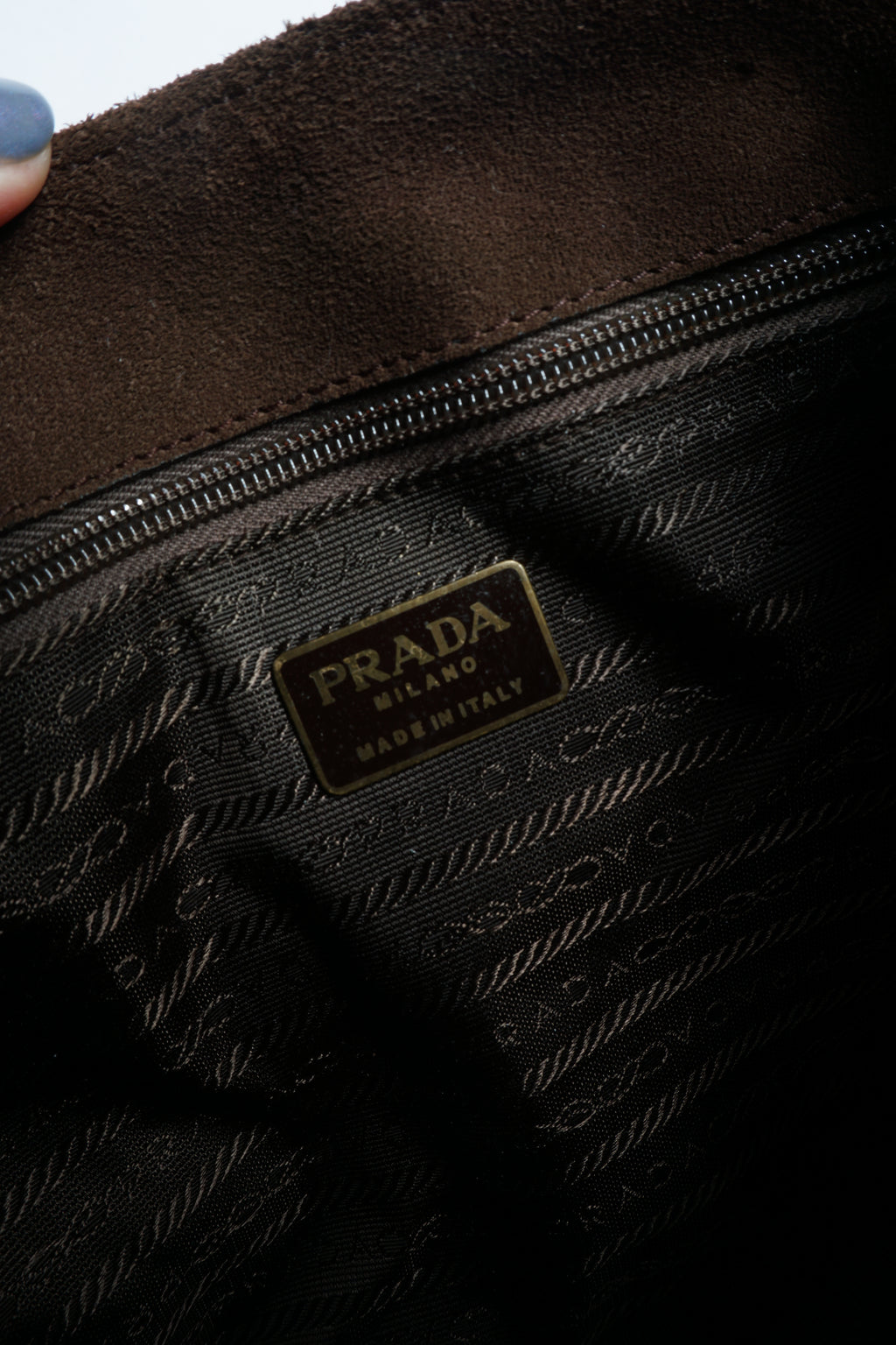 Prada Brown Suede Chain Crossbody Bag
