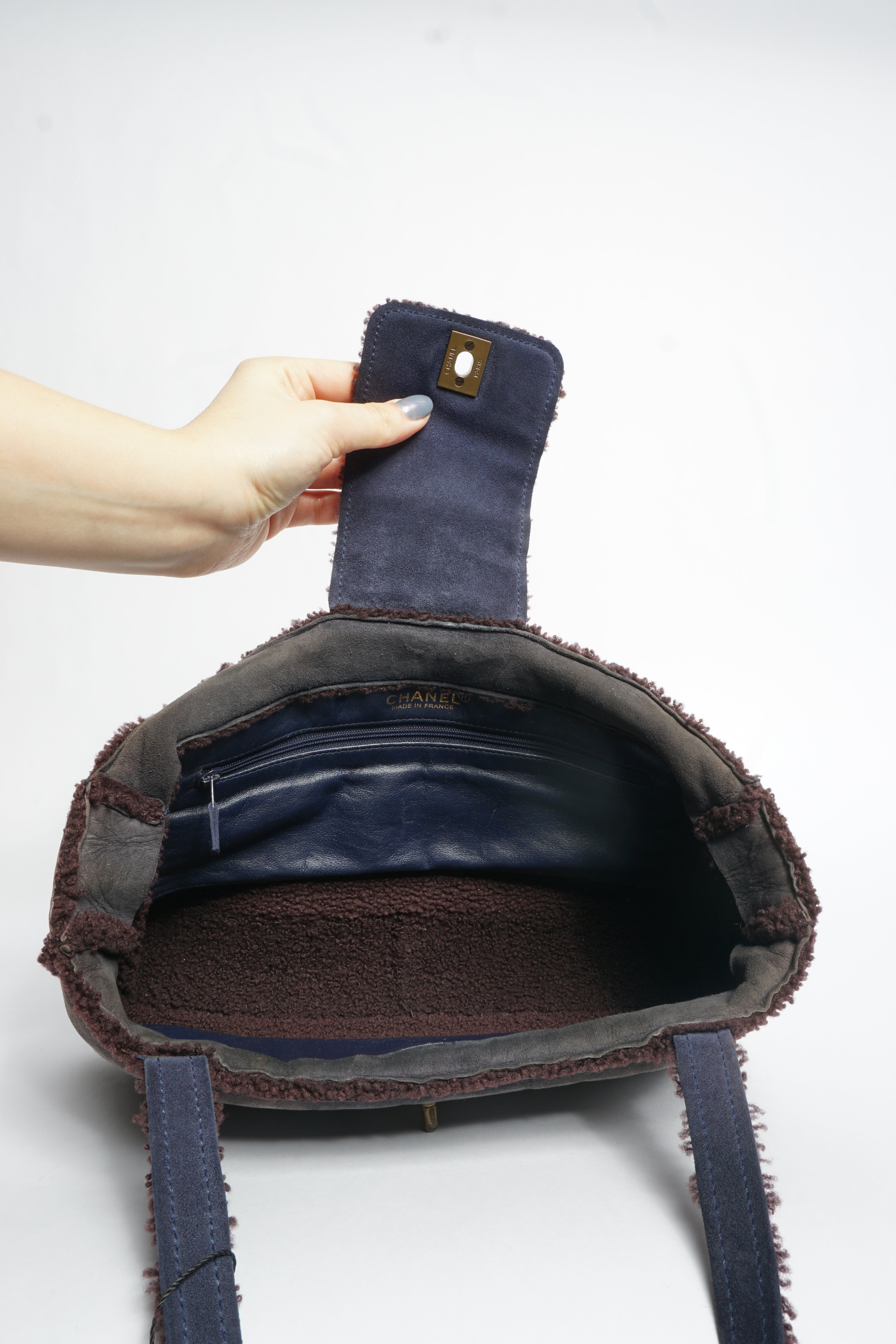 Chanel Suede Shearling Mouton Bag