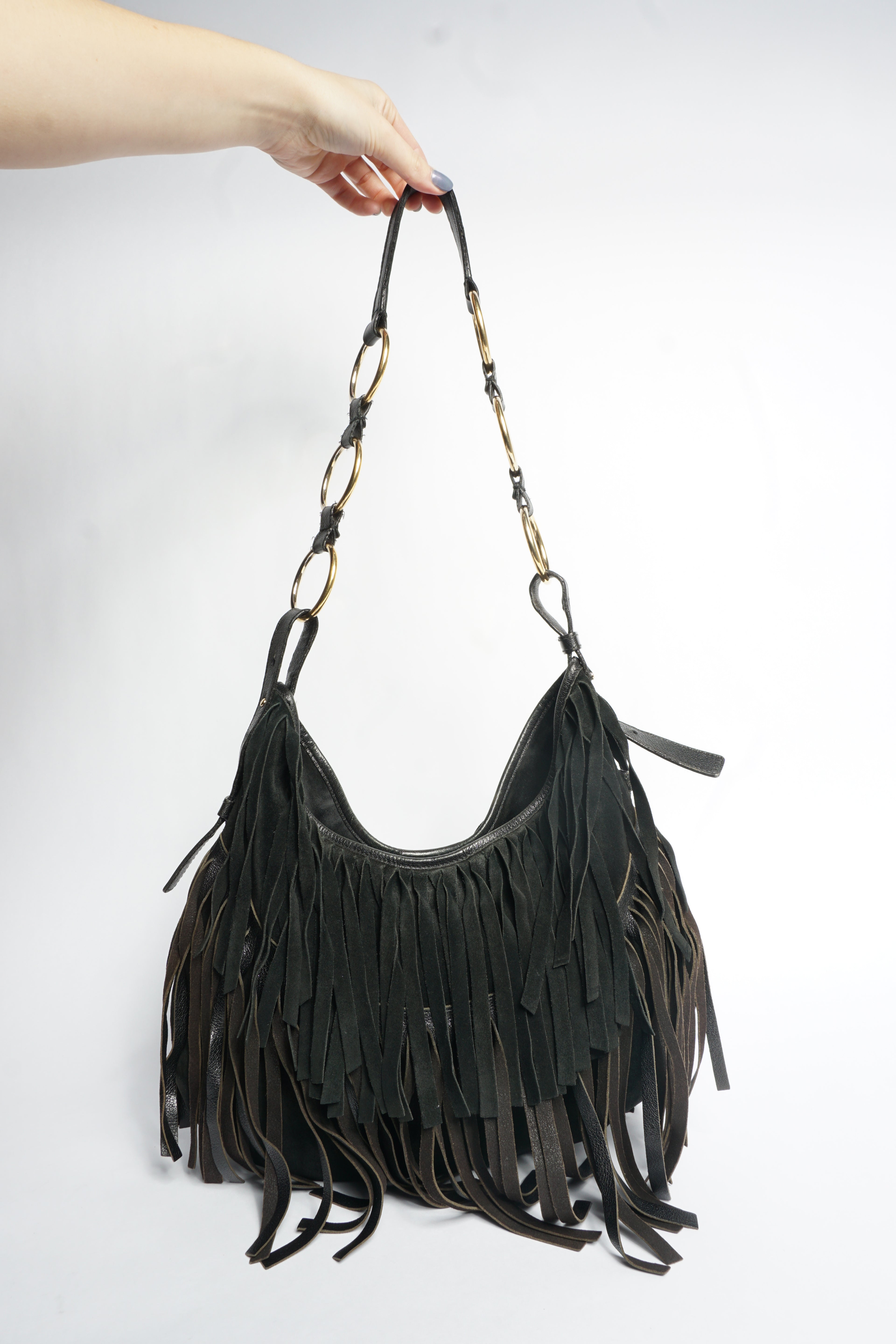 YSL Black Fringe Crossbody