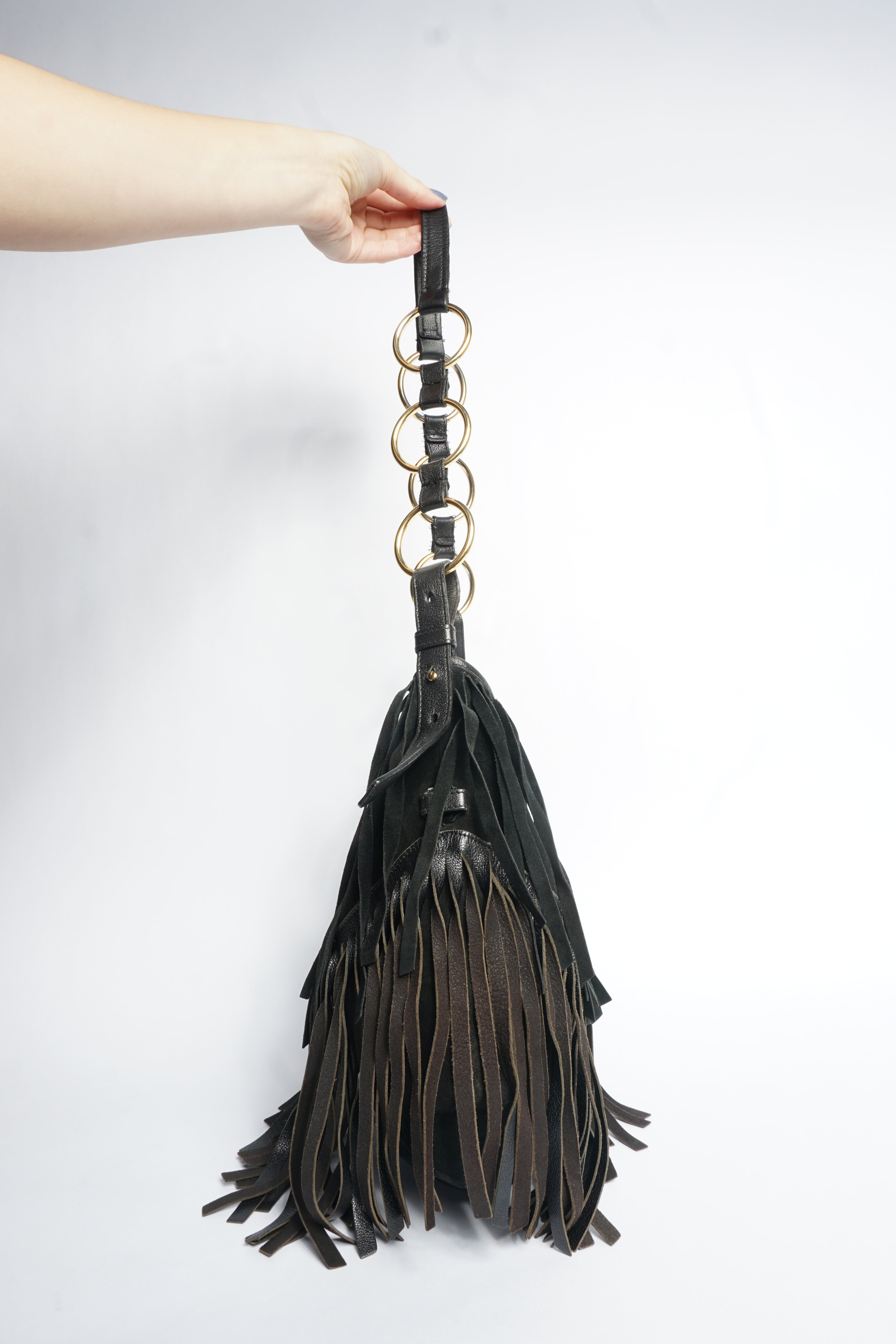 YSL Black Fringe Crossbody