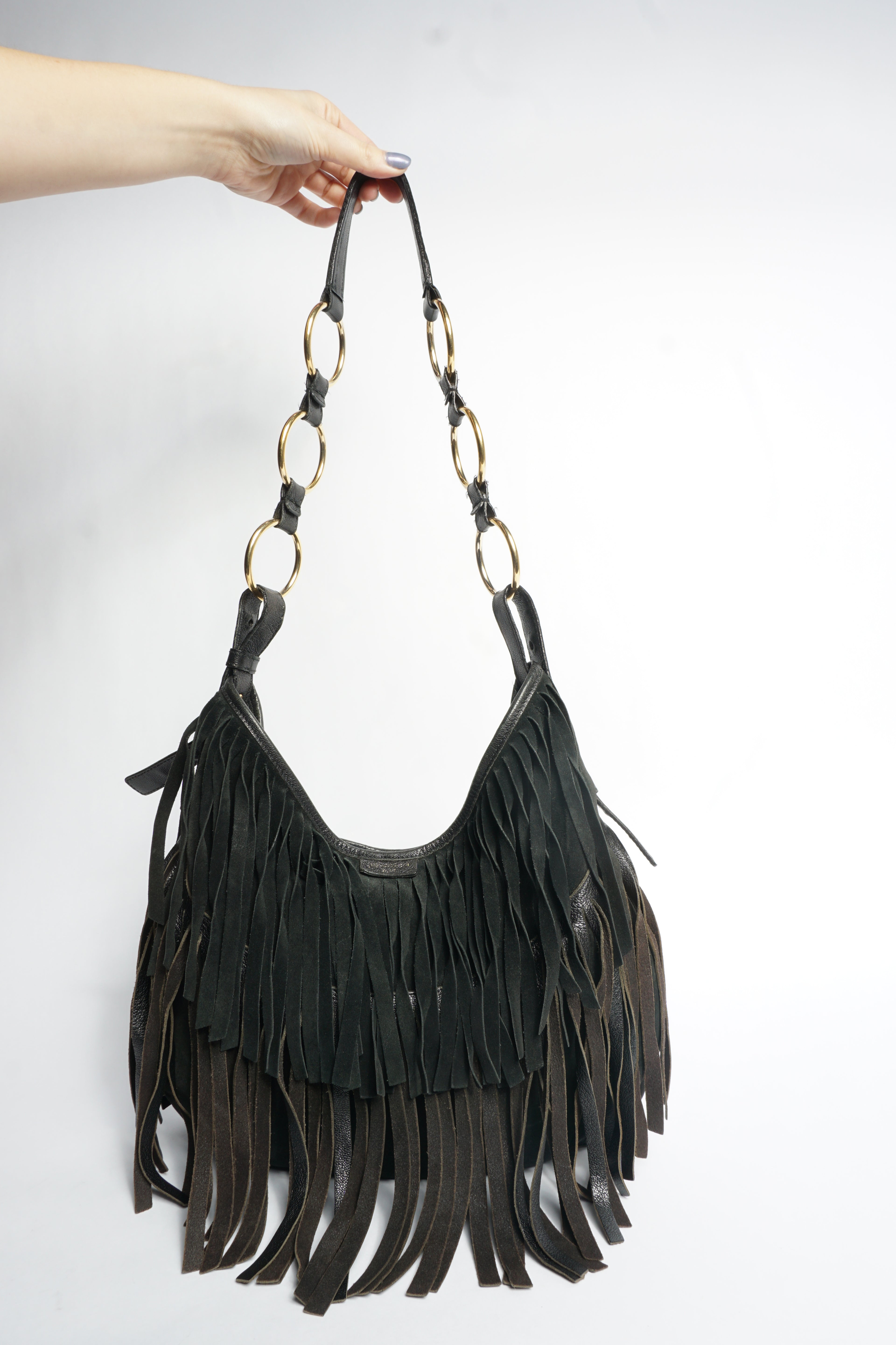 YSL Black Fringe Crossbody