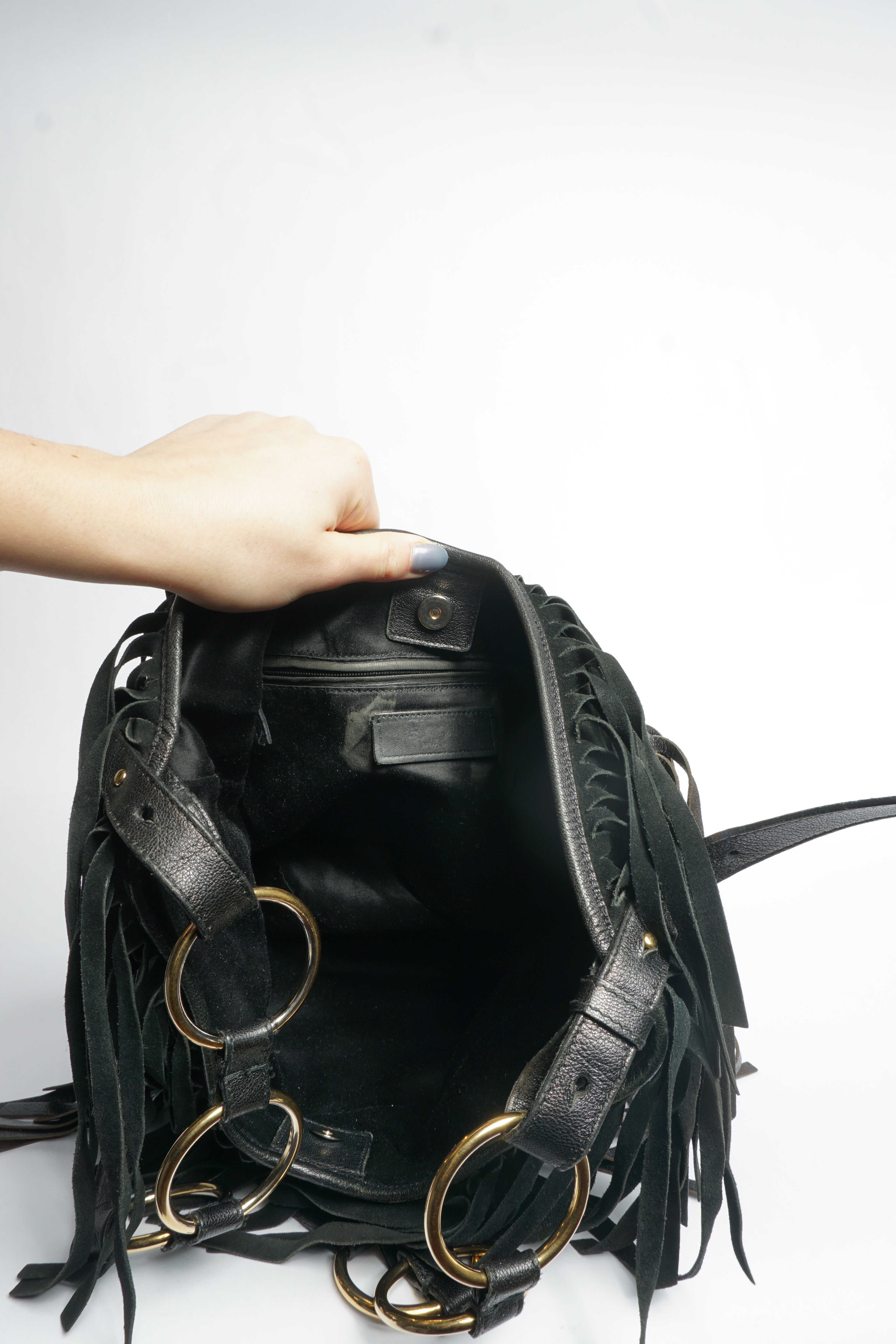 YSL Black Fringe Crossbody