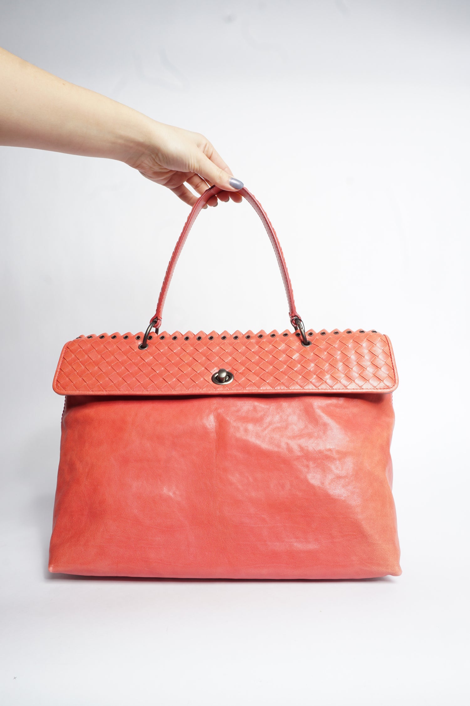 Bottega Veneta Intrecciato Pink Leather Top Handle Bag