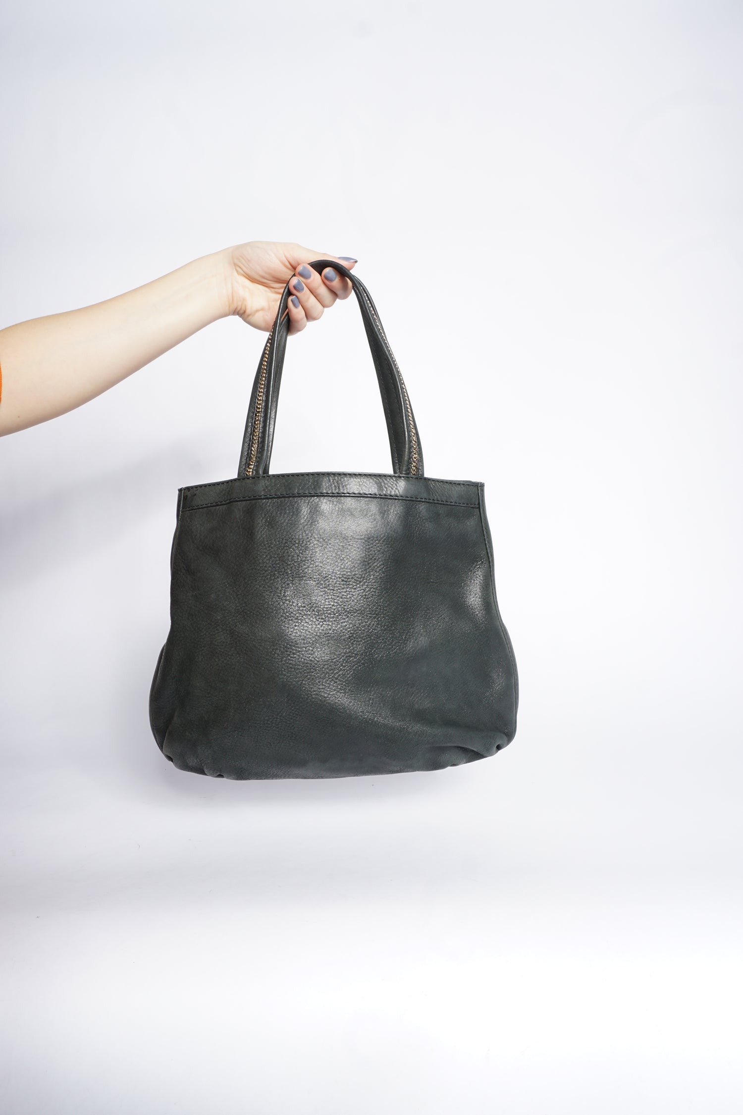 Fendi Black Leather Tote Bag with Chain Handle