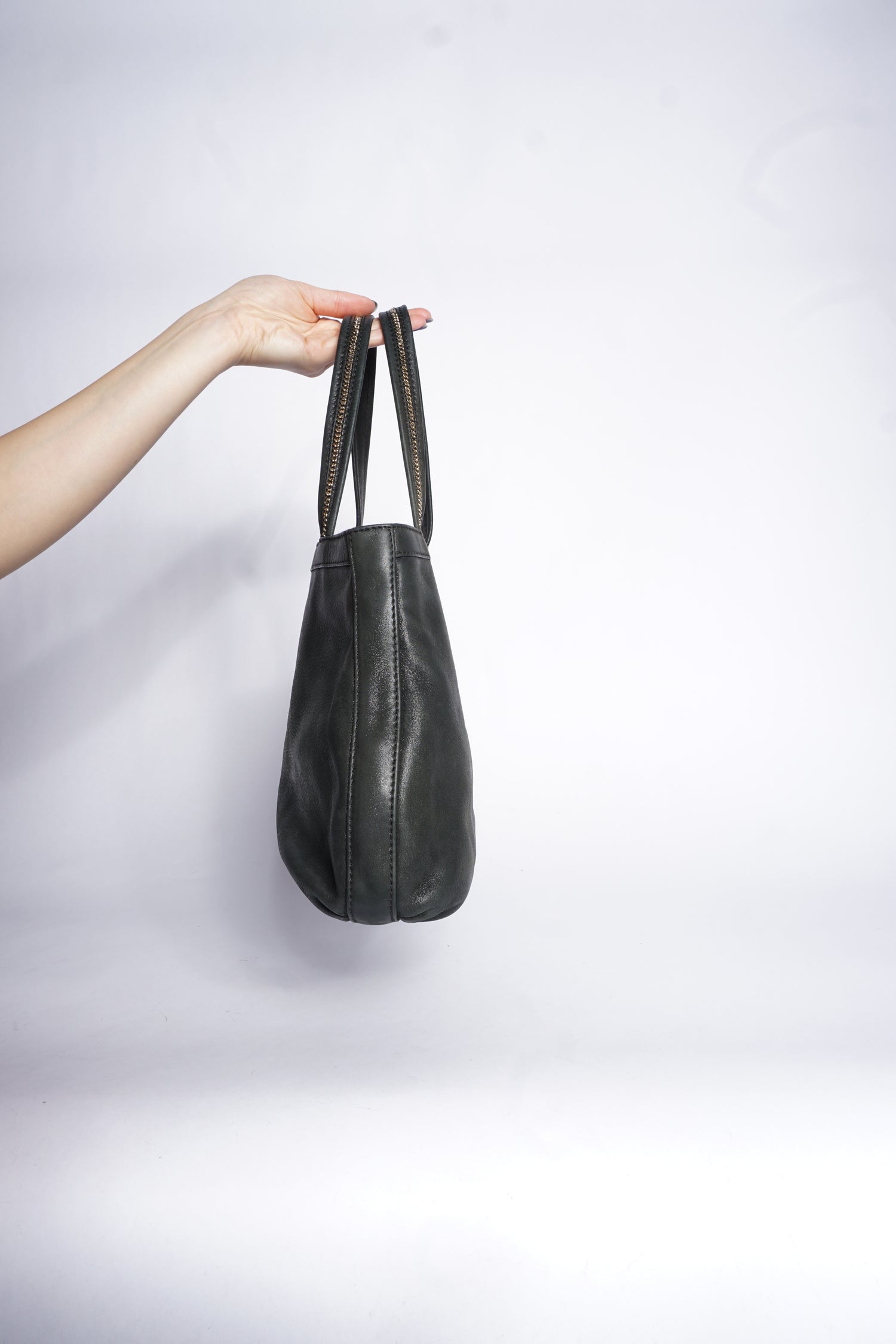 Fendi Black Leather Tote Bag with Chain Handle
